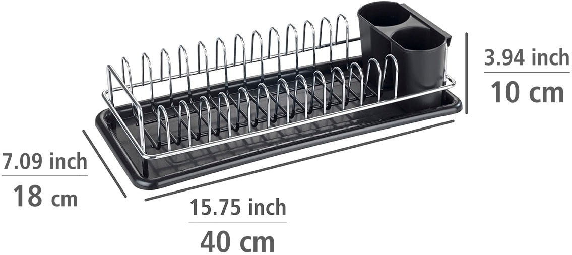 WENKO Geschirrständer »Single«, (1 tlg.), mit abnehmbarem Besteckkorb und Abtropfschale, verchromtes Metall