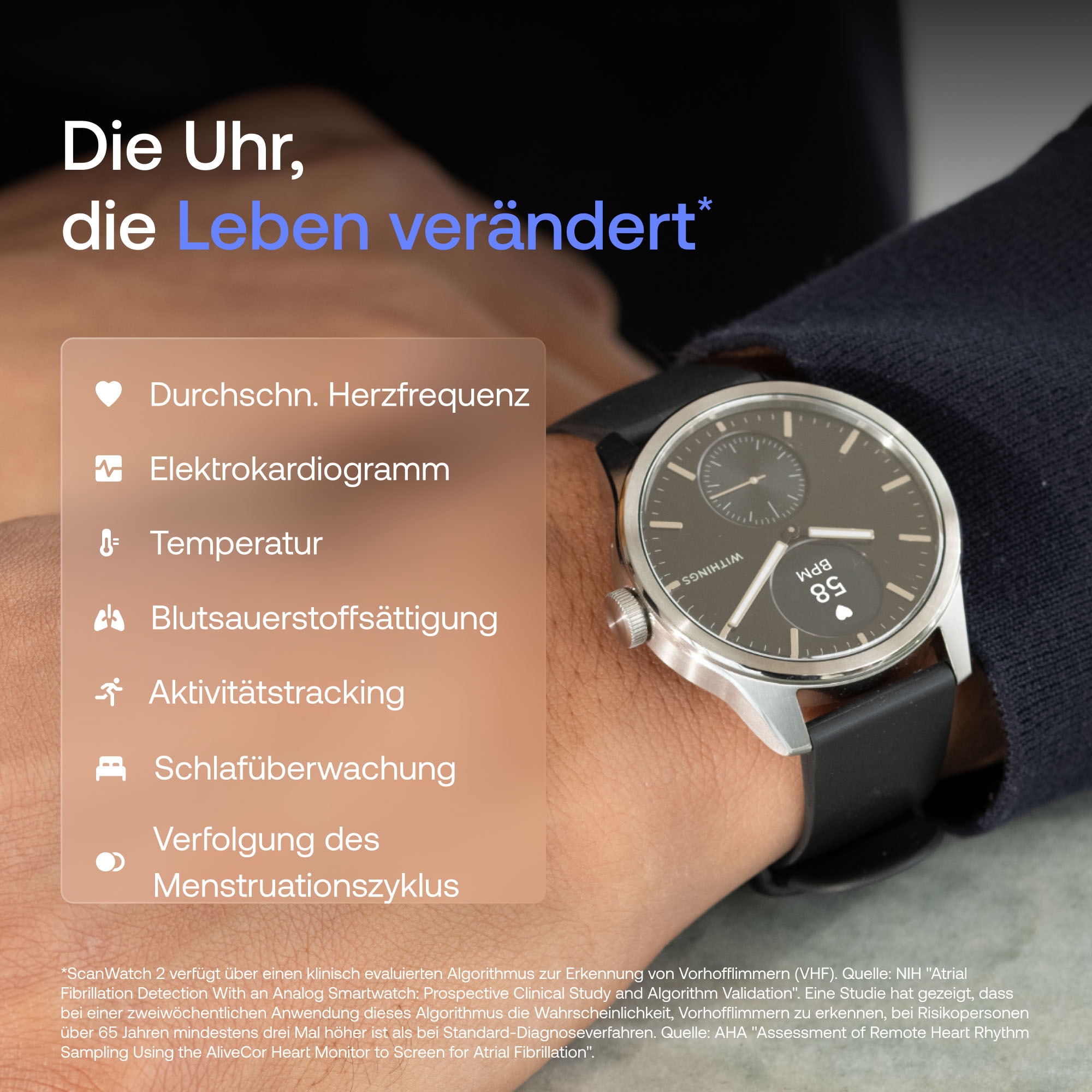 Withings Smartwatch »ScanWatch 2 42mm«, HealthSense OS,)