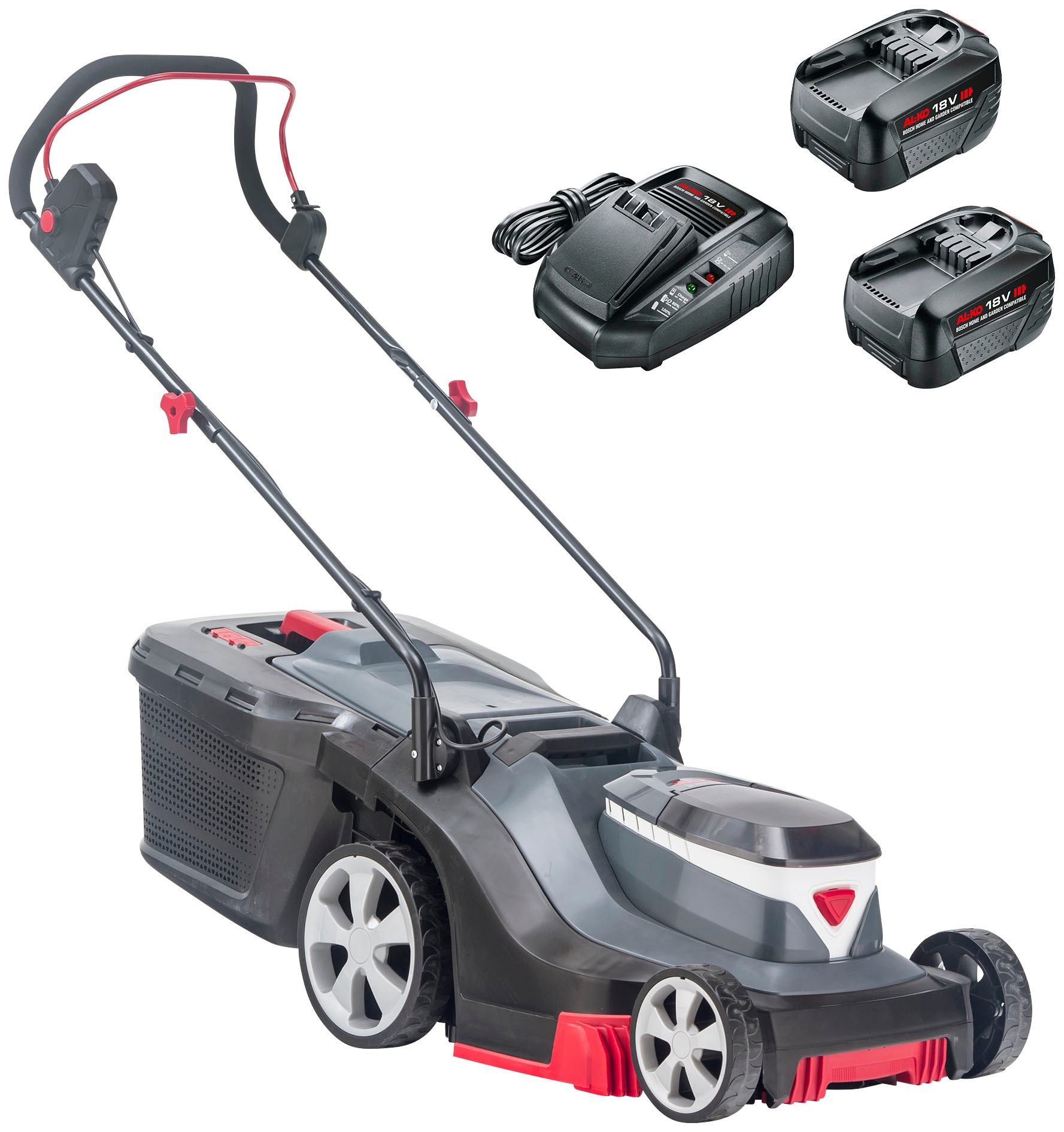 Akkurasenmäher AL-KO, grau, Rasenmäher, "HOME AND GARDEN COMPATIBLE 3.82 Li Easy", 38 cm Schnittbreite, inkl. 2 Akkus und Ladegerät