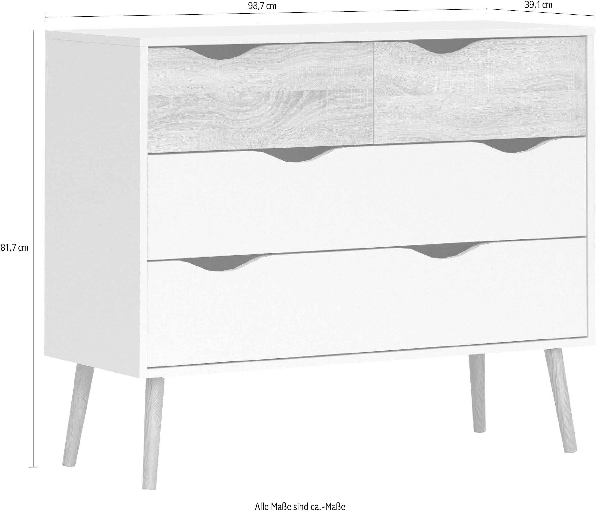 andas Kommode »Oslo, Aufbewahrung, Schubladenschrank, Stauraum«, Sideboard mit 4 Schubladen, Vollholzbeine, Breite 99 cm, Höhe 82 cm
