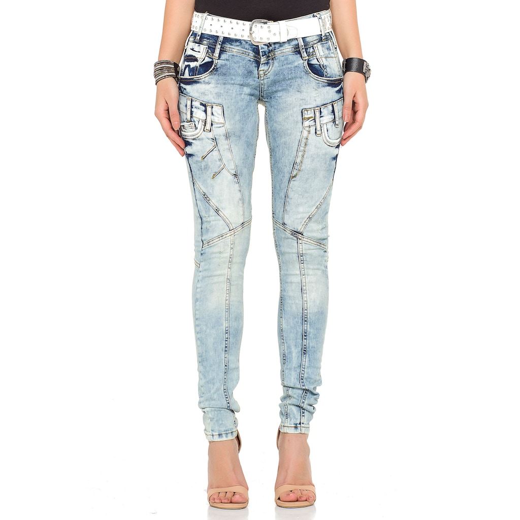 Damenmode Jeans Cipo & Baxx Slim-fit-Jeans, mit praktischem Gürtel blau-weiß