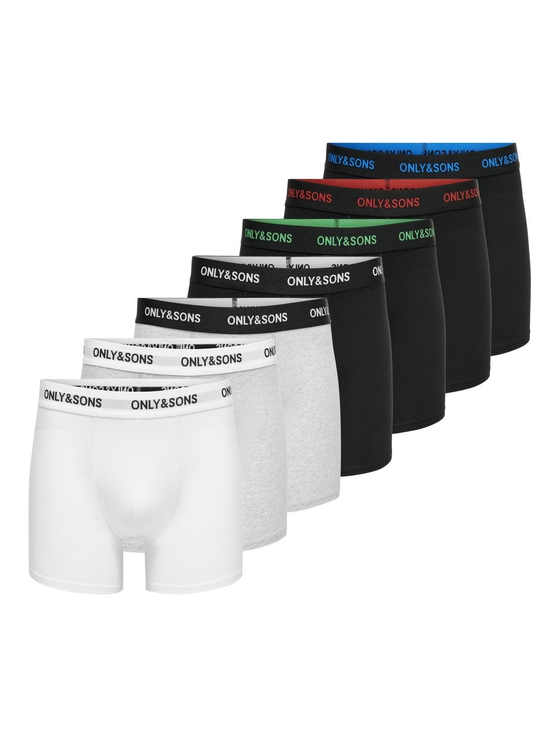 ONLY & SONS Heren Onsfitz Solid Black Trunk 7-pack Noos, Zwart/Detail: 2 Zwart 2 Navy 1 Wit 2 Mgm, XS