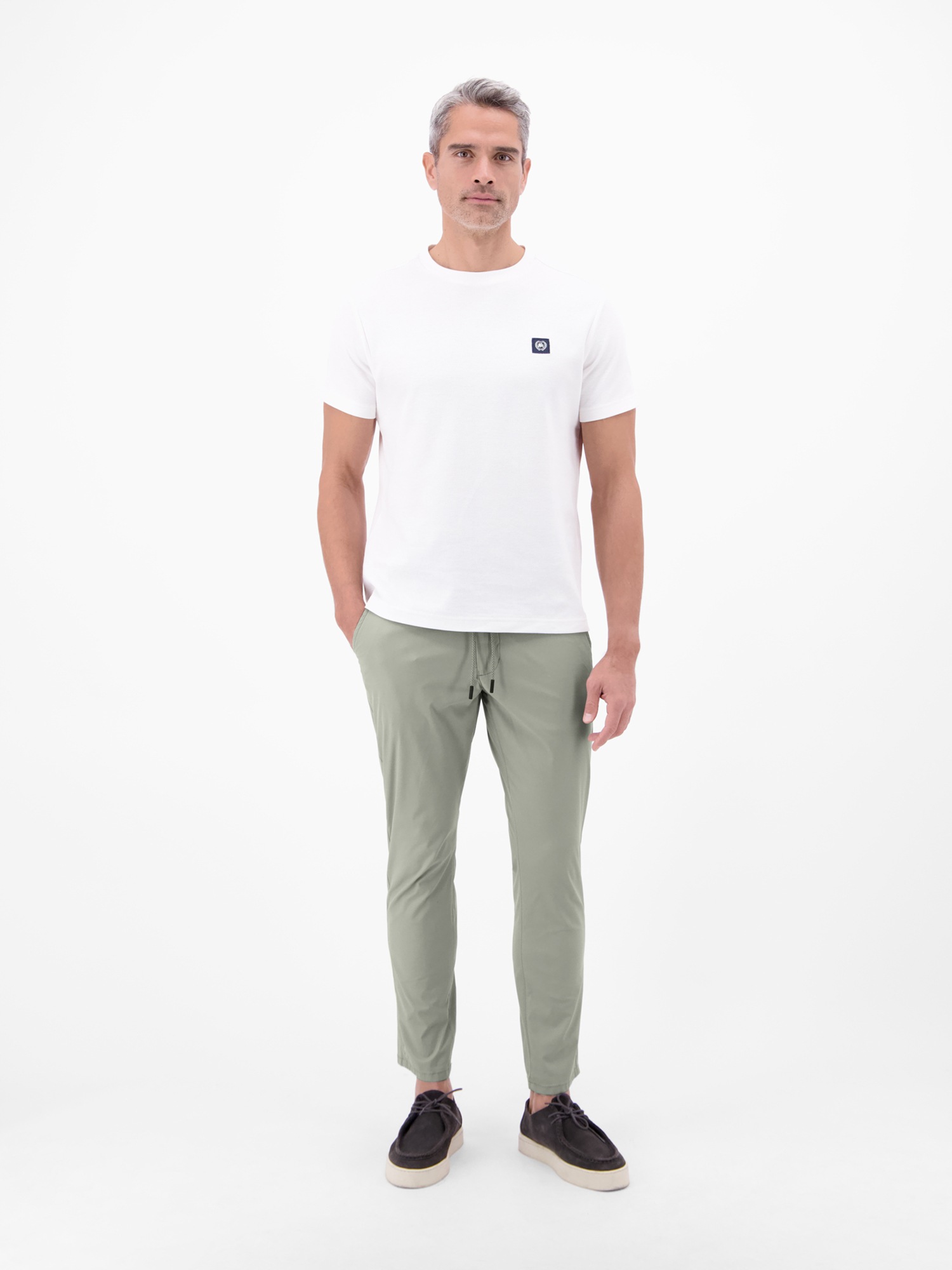 Chinohose LERROS "Leichte Chino mit Kordelzug", Herren, Gr. 34, Länge 32, tinted grau, 54% Baumwolle, 43% Nylon, 3% Elasthan, Hosen Chinohose 3