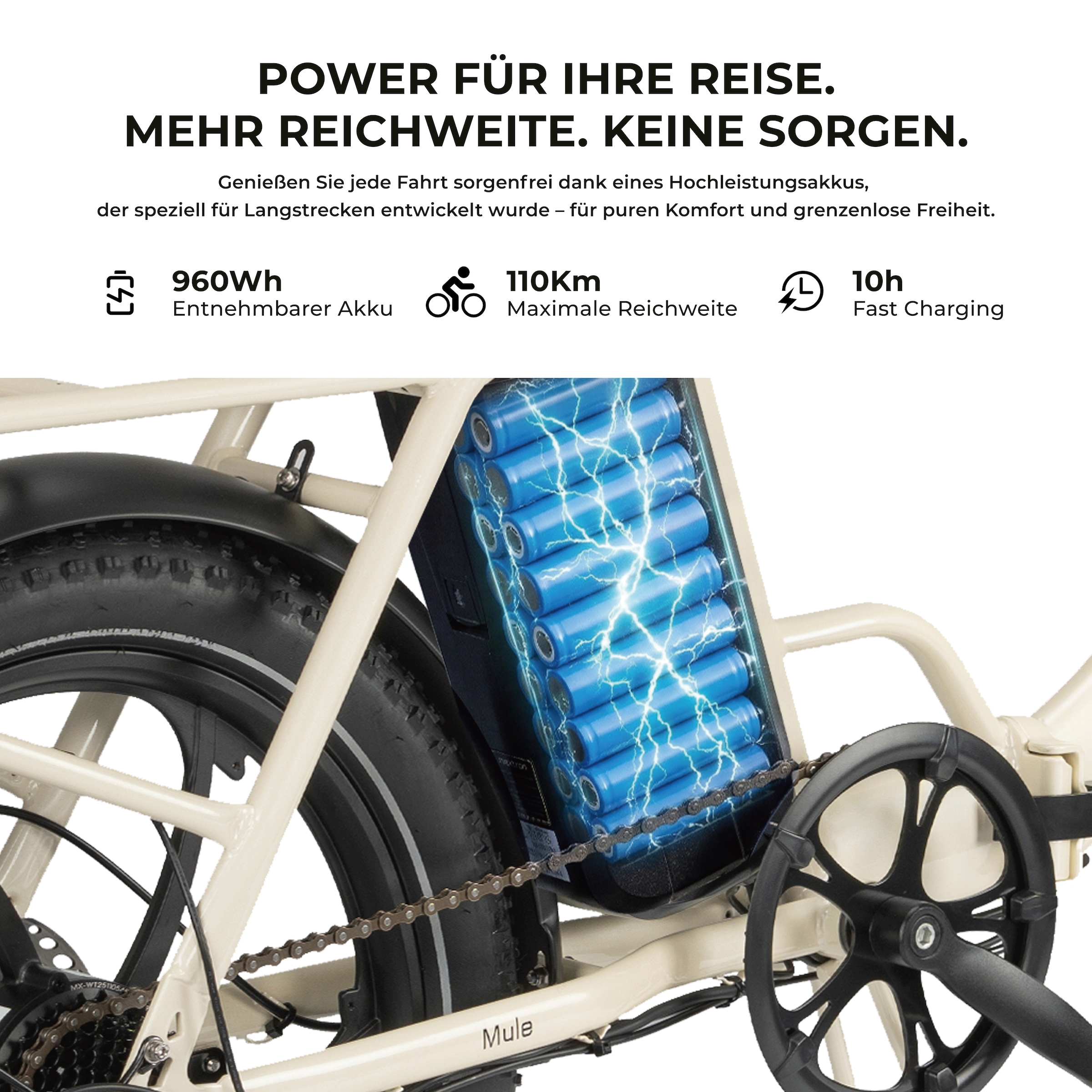 Maxtron »Maxtron MULE Klapprad« 7 Gang Shimano ALTUS Schaltwerk Kettenschaltung 350 W Packung,  Stadt & Abenteuer: 20" Fatbike mit XXL 20Ah Akku.