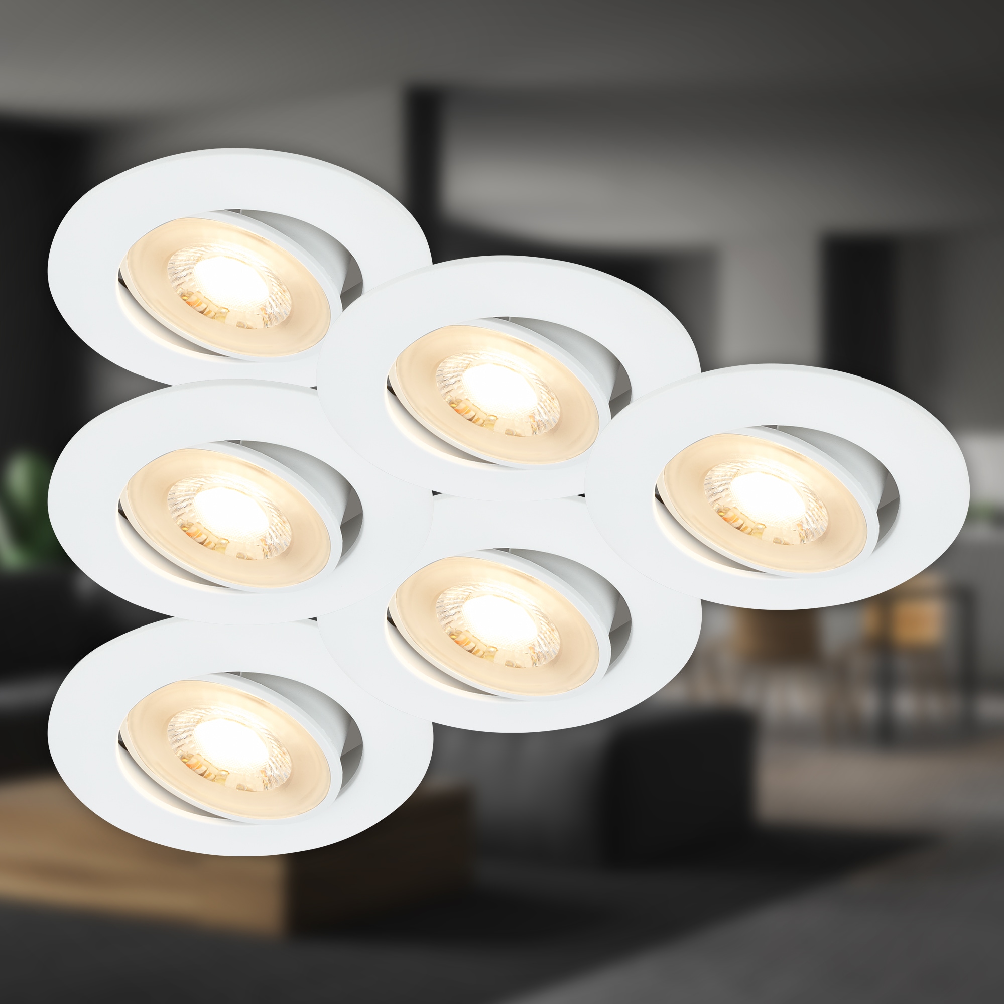 Briloner Leuchten LED Einbauleuchte »BESI« LED-Board 6 Stk. Warmweiß Einbauleuchten 8 x 3,2 cm Weiß 5 W Wohnzimmer Schlafzimmer 6er-Set