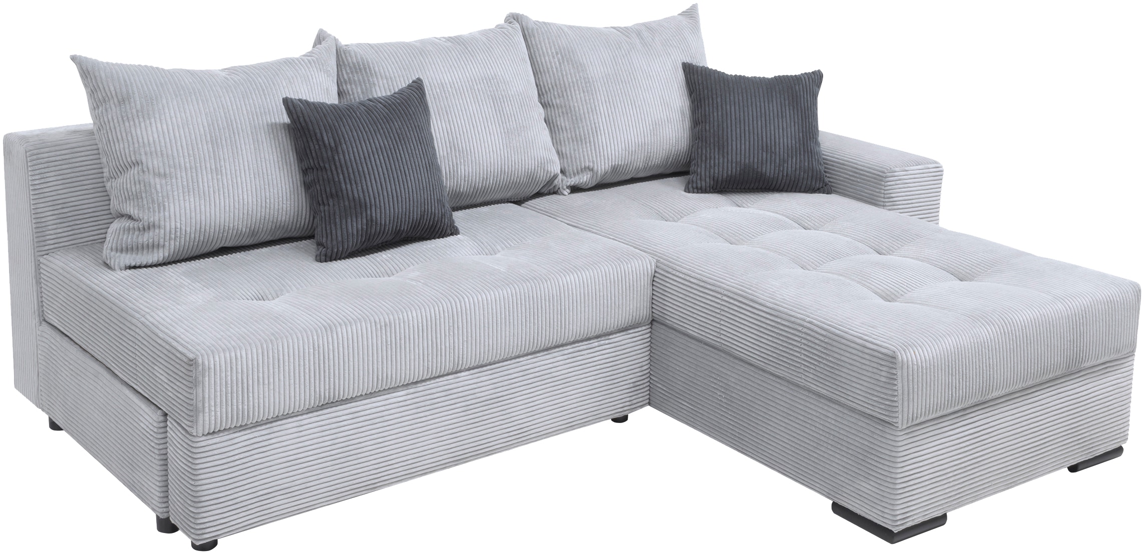 COLLECTION AB Ecksofa »Josy L-Form, Breite 214 cm, mit 3 großen Rückenkissen«, (Cord-/Mix), mit Bettfunktion und Bettkasten, Federkern