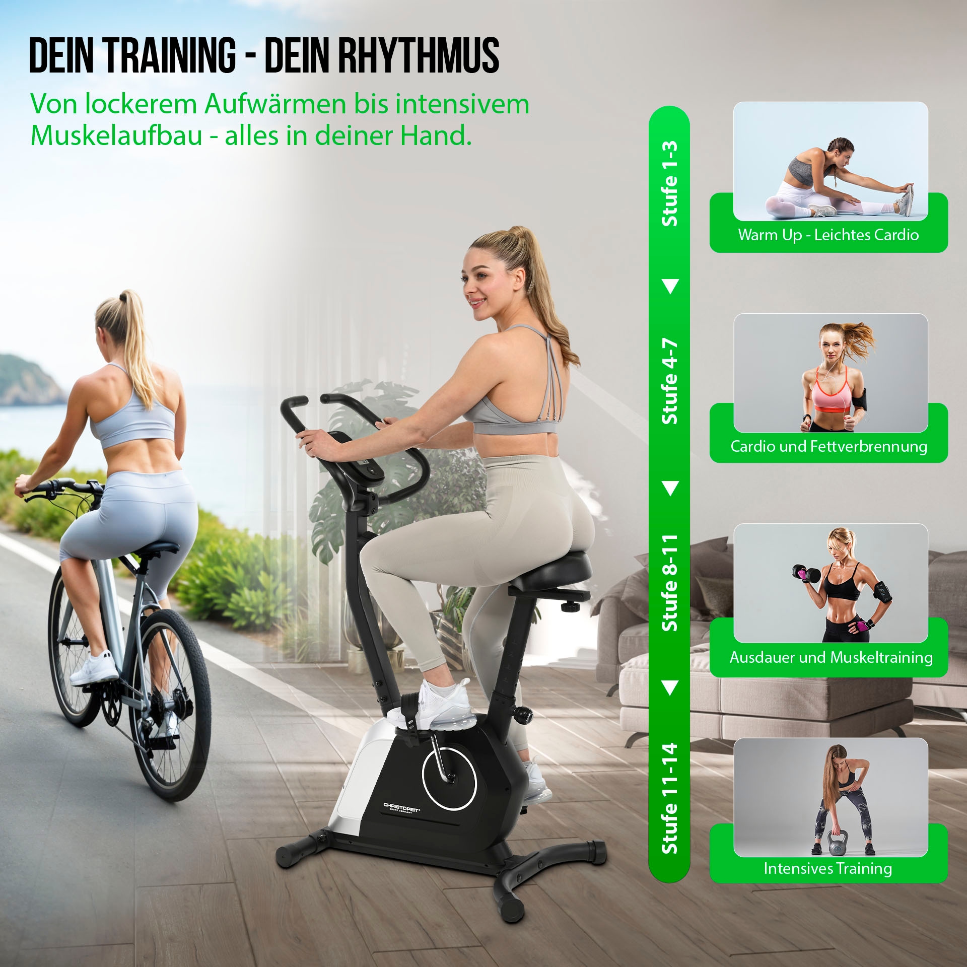 Christopeit Sport® Heimtrainer »Heimtrainer Active« 110 kg max. Benutzergewicht, Fahrrad, 14 Widerstandsstufen
