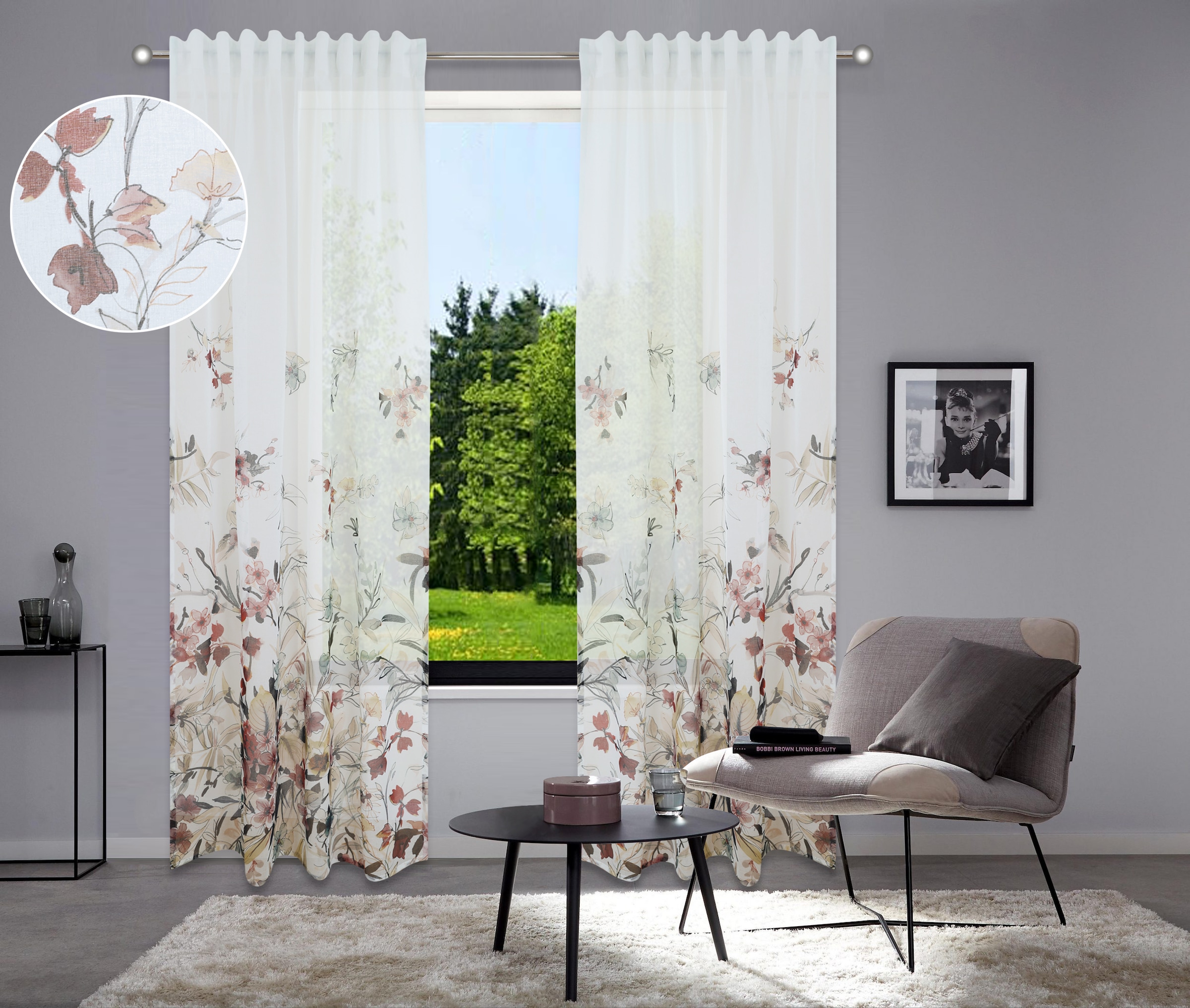 Home affaire Gardine "Friesach" Multifunktionsband 1 Stk. tlg. mit Blumenmu günstig online kaufen