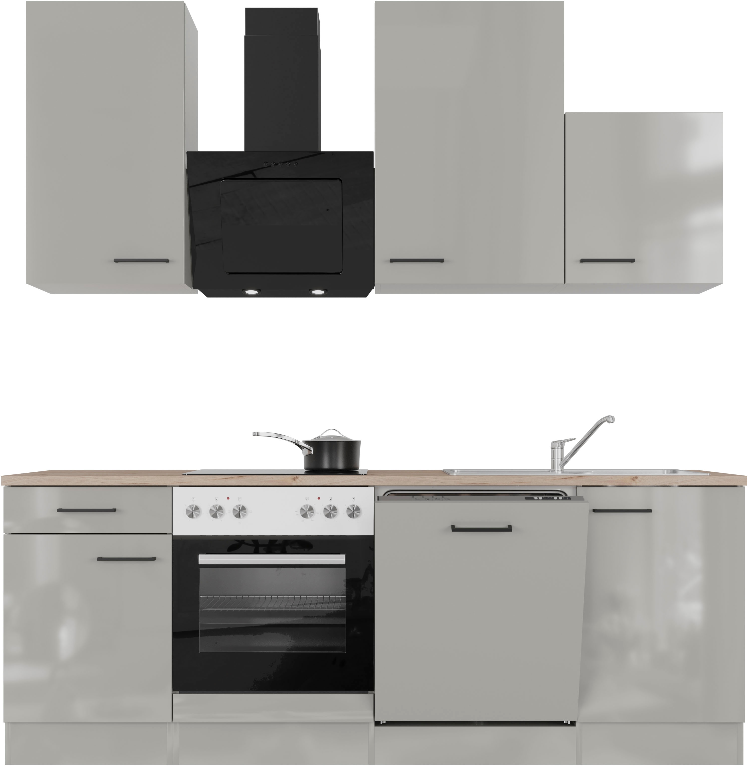 Flex-Well Küche "Lund" wahlweise mit E-Geräten, Breite 220 cm, glänzende Fronten