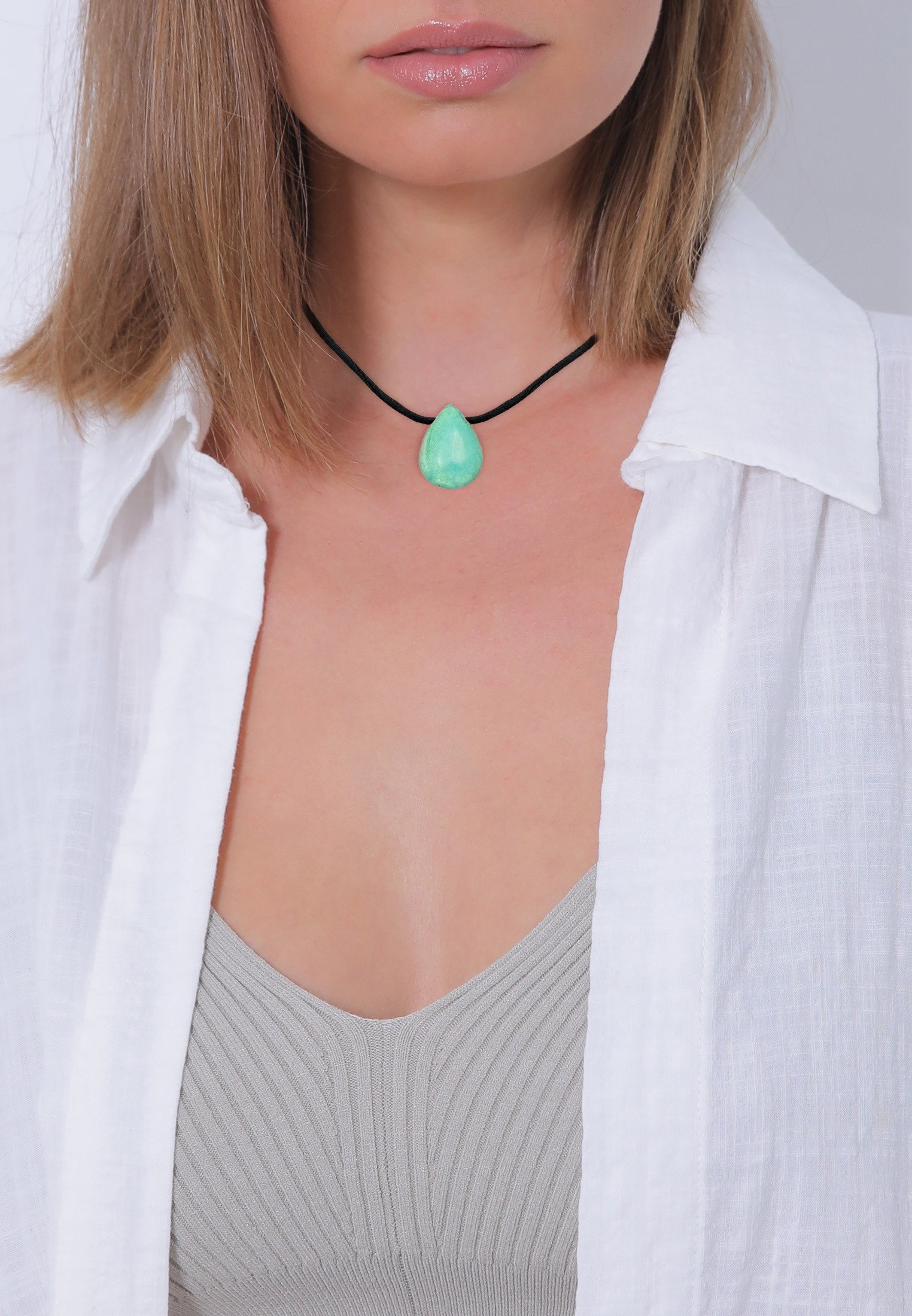 Elli Premium Choker »Halskette Choker Satin Türkis Edelstein Tropfen 925 Silber«
