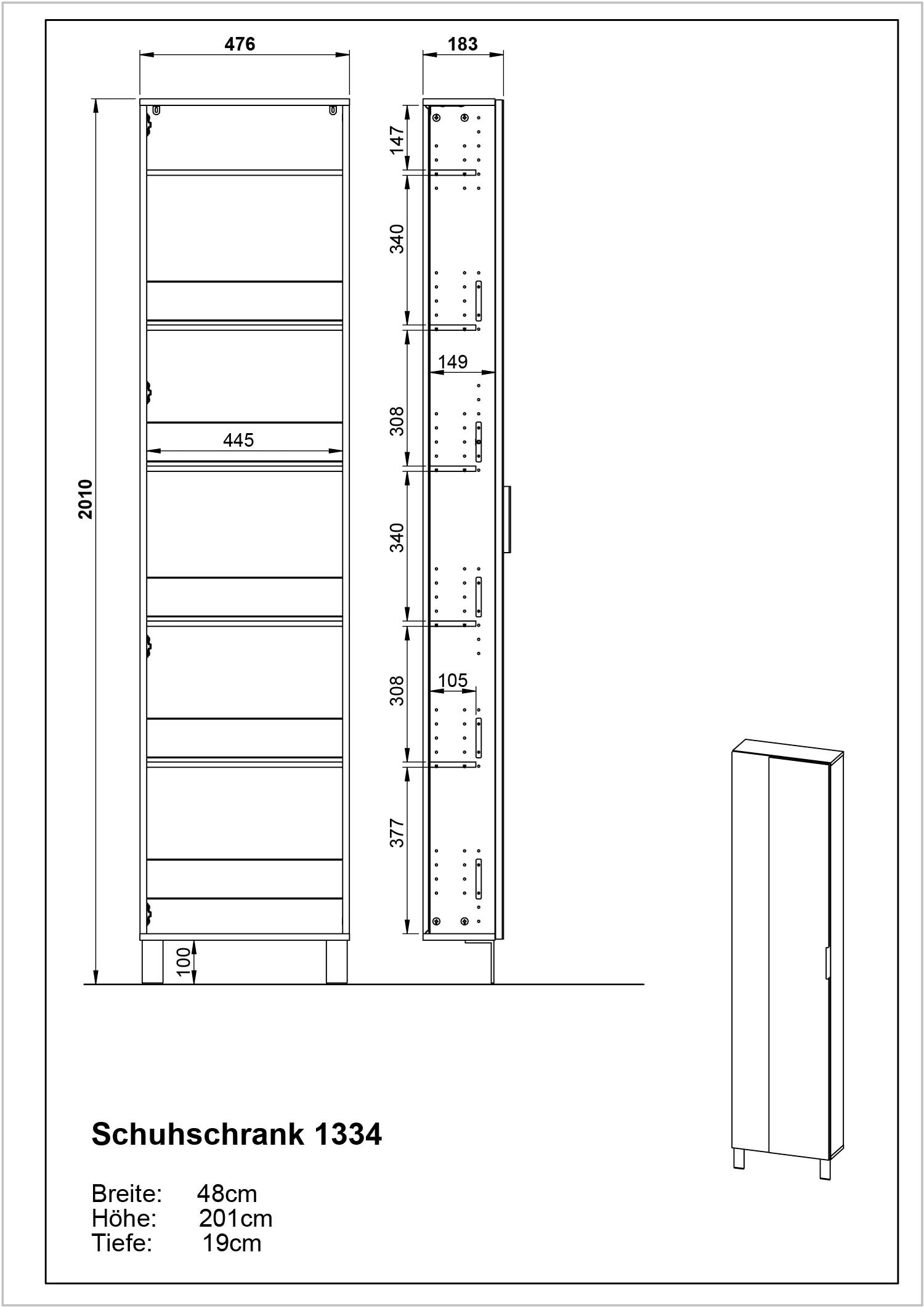 für verspiegelter | Schuhschrank, Paar bis Schuhe mit zu GERMANIA BAUR 10 Platz Front,