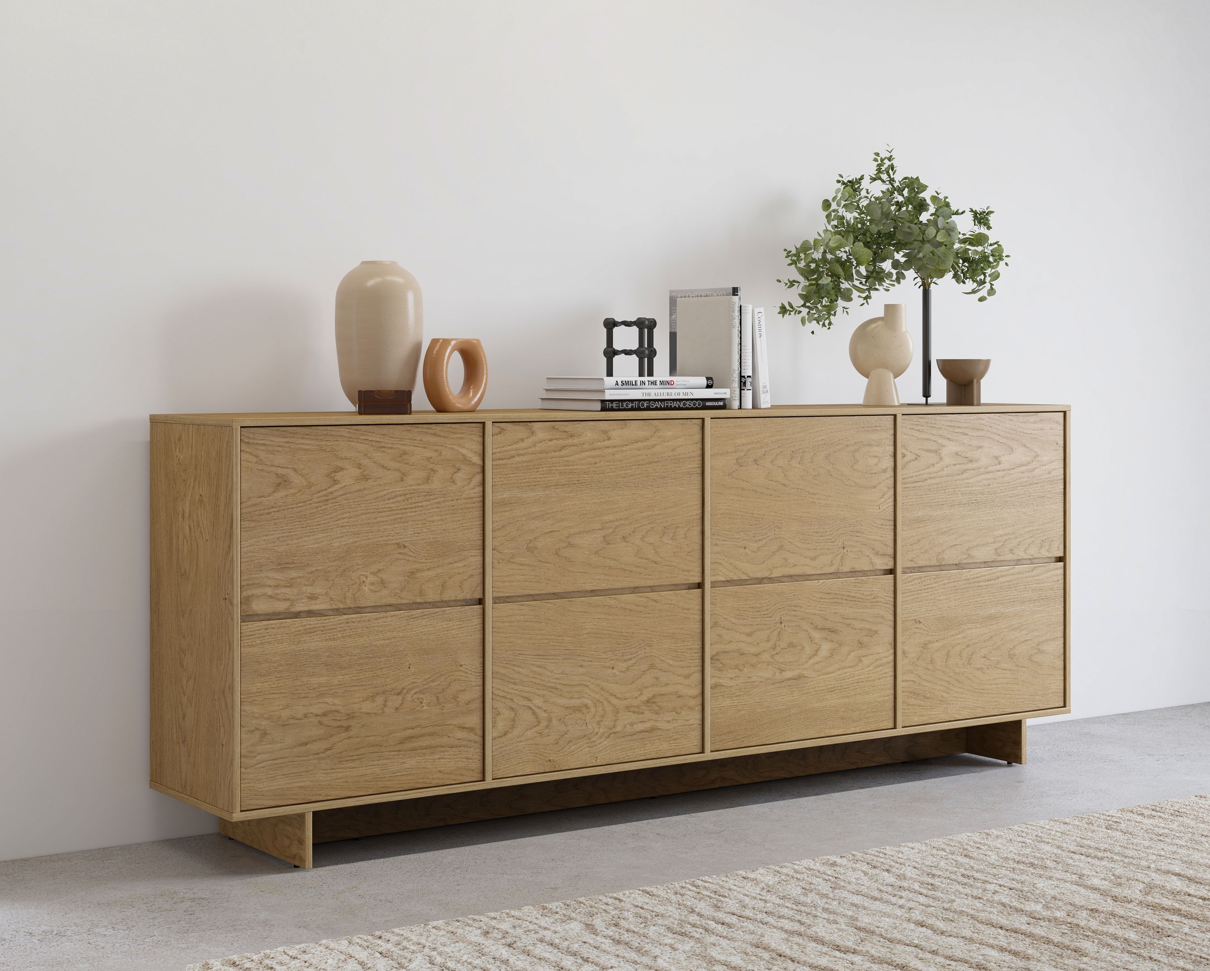 OTTO home Sideboard "Tatami, Stilvolle, moderne grifflose Kommode 4 Türen, Breite 220cm" Anrichte mit viel Stauraum, Böden verstellbar, push-to-open-Funktion