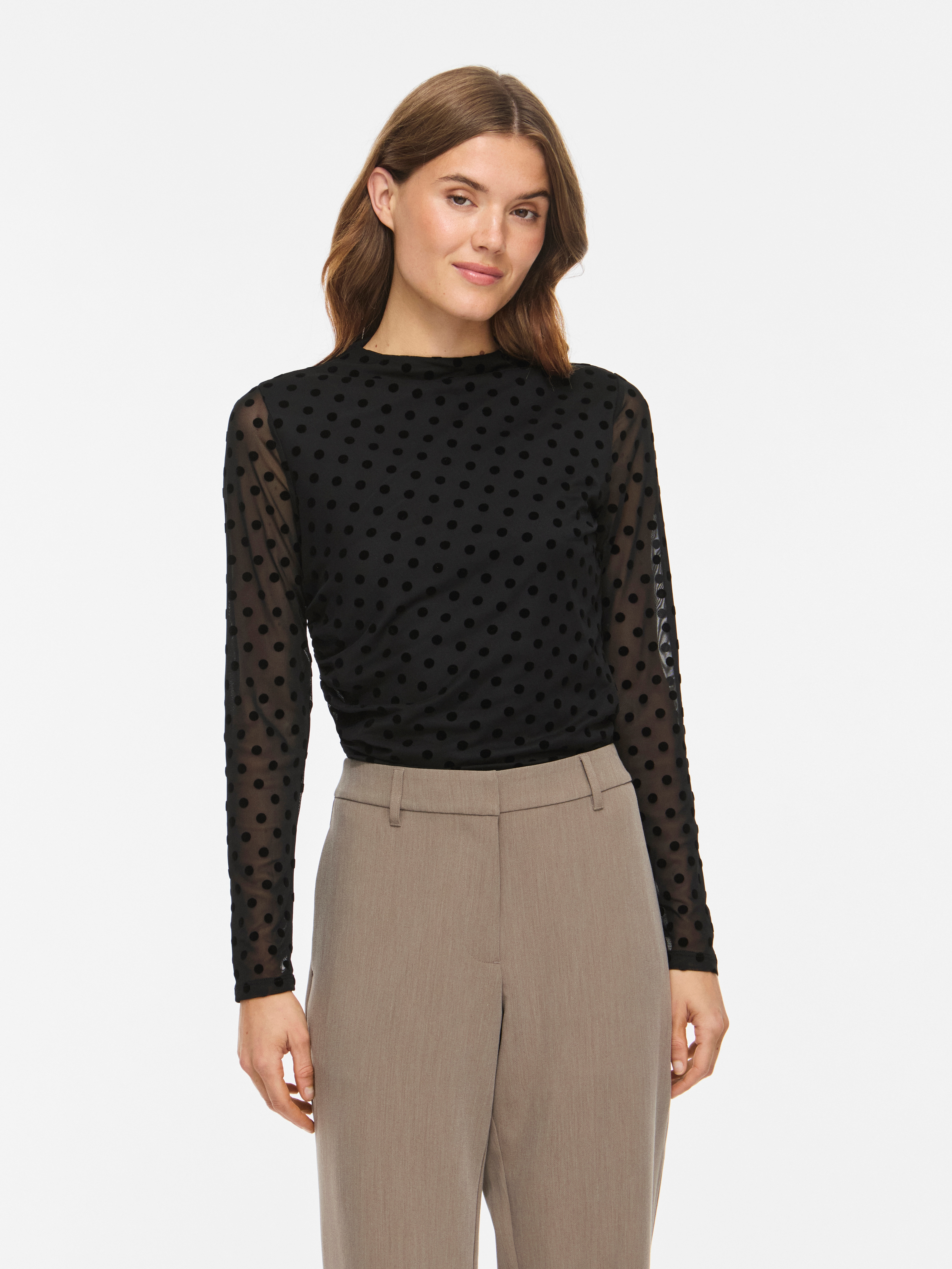 Vila Langarmshirt "VIRIKKE L/S FUNNEL NECK TOP - NOOS" Materialmix, eng geschnitten