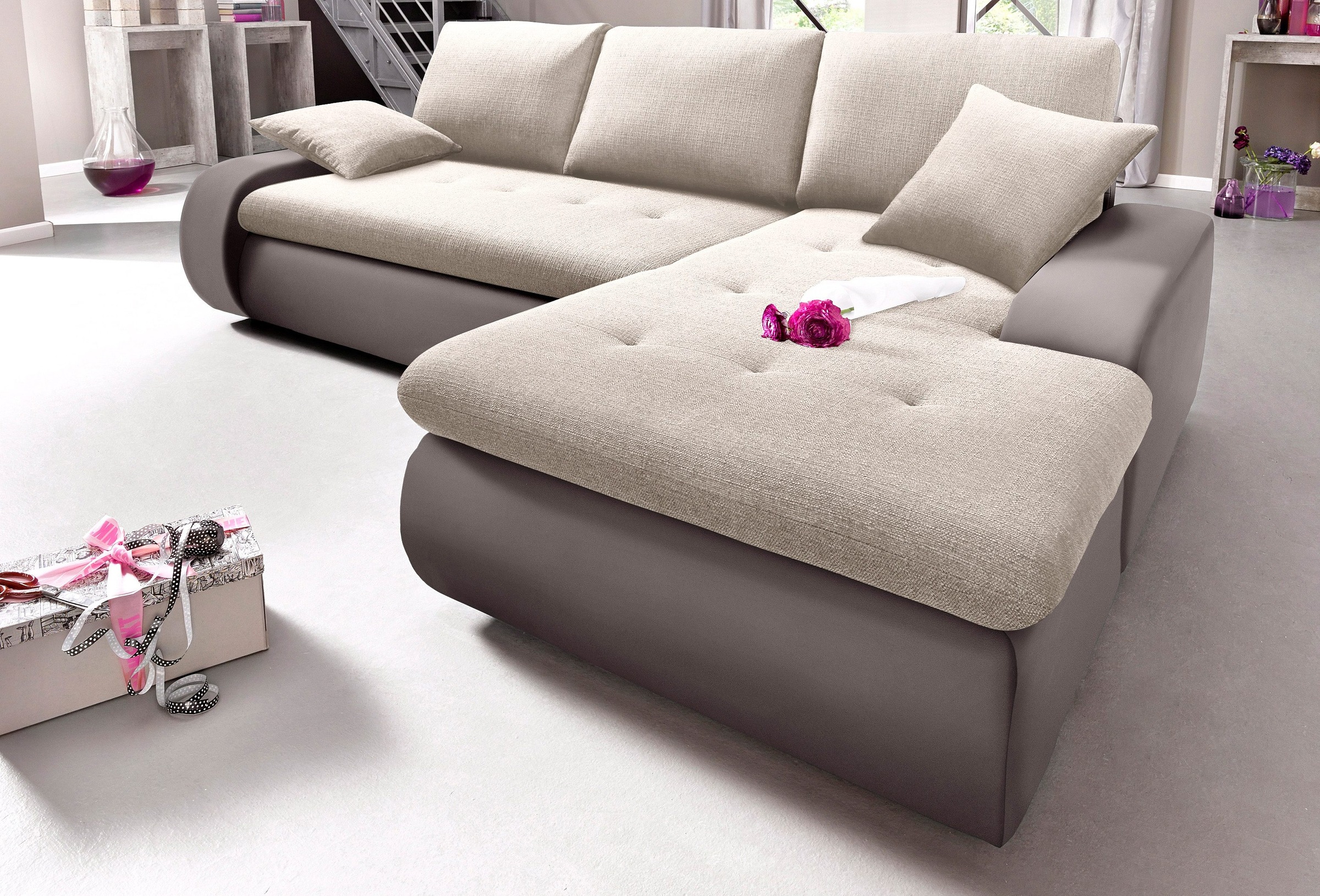 TRENDMANUFAKTUR Ecksofa »Indie, modern und bequem, Materialmix, OTTOs Choice, L-Form«, wahlweise XL oder XXL