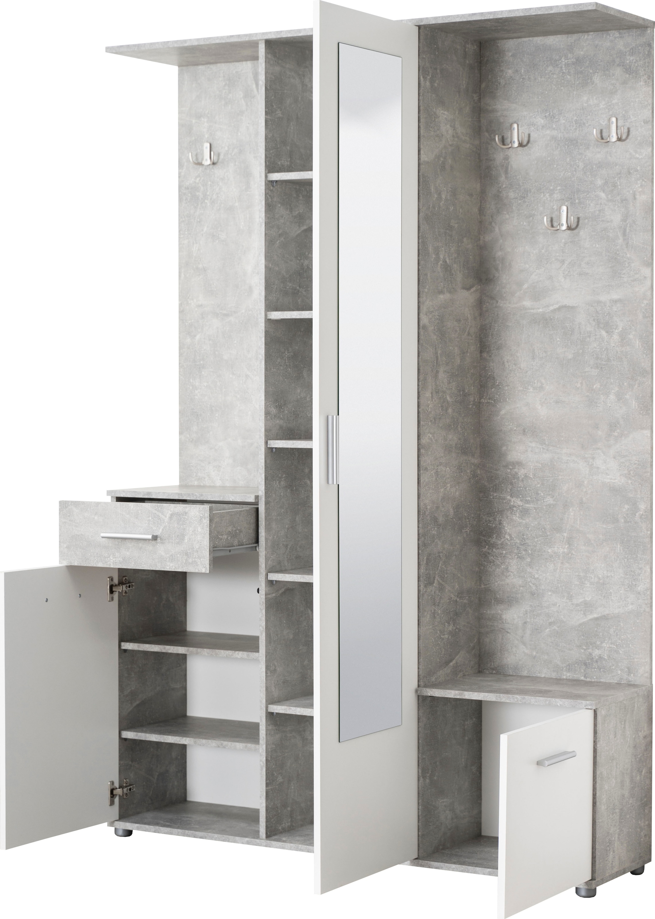 INOSIGN Kompaktgarderobe »Martin Flurgarderobe, Dielenschrank, Flurmöbel, Breite 134 cm«, Schuhschrank, mit Spiegel, in modernen Farben, mit 10 Haken