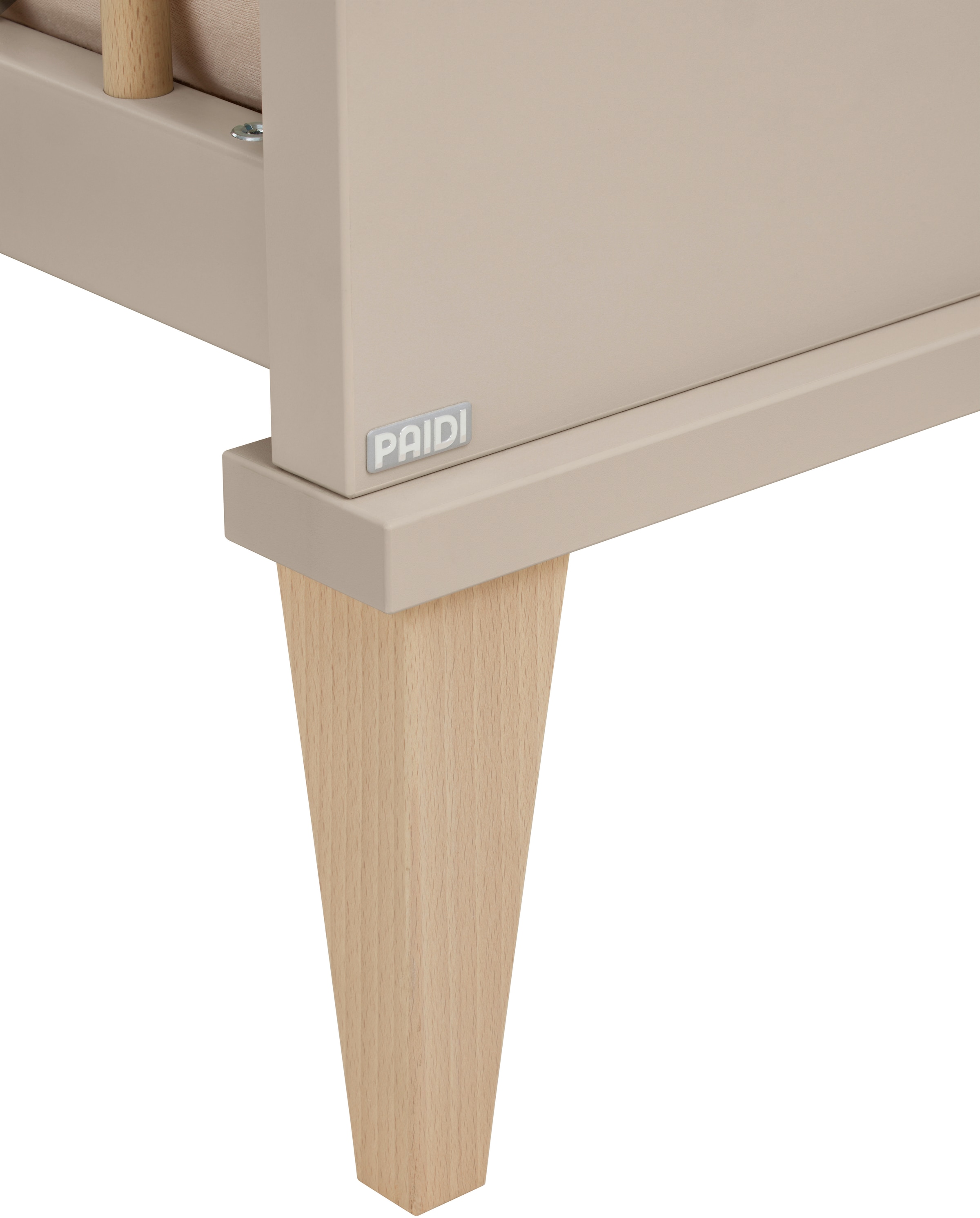 PAIDI Babybett »JONTE 70x140cm in Beige, umbaubares Kinderbett mit Massivholz« Gitterbett 4-fach höhenverstellbar, entnehmbare Sprossen, Juniorbett