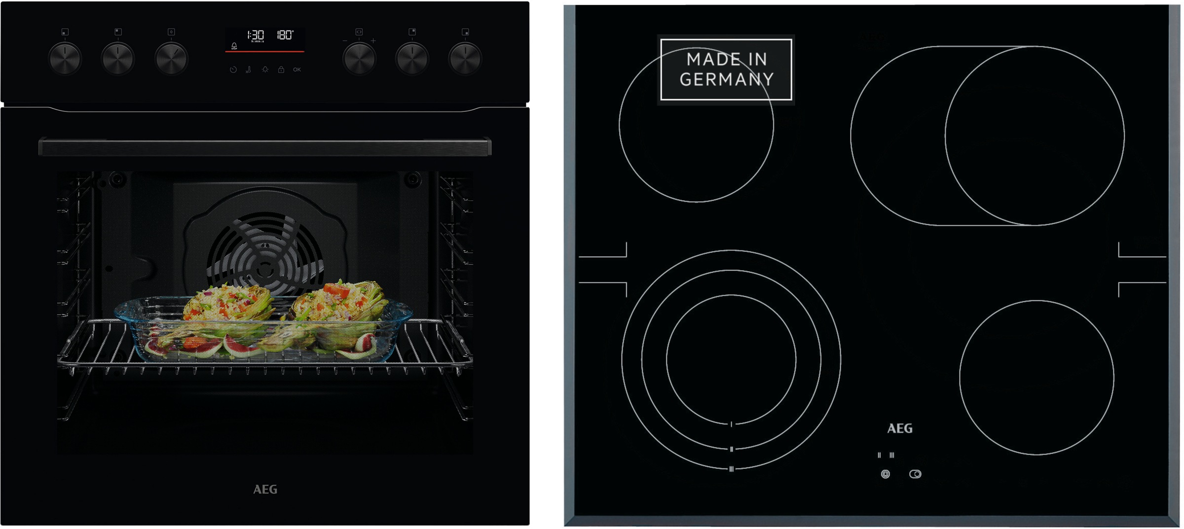 AEG Elektro-Herd-Set "OO21HSPB"schwarz, Herdsets, Einbaukochfeld mit Herd: Pyrolyse‐Selbstreinigung, Touch & Bräterzone
