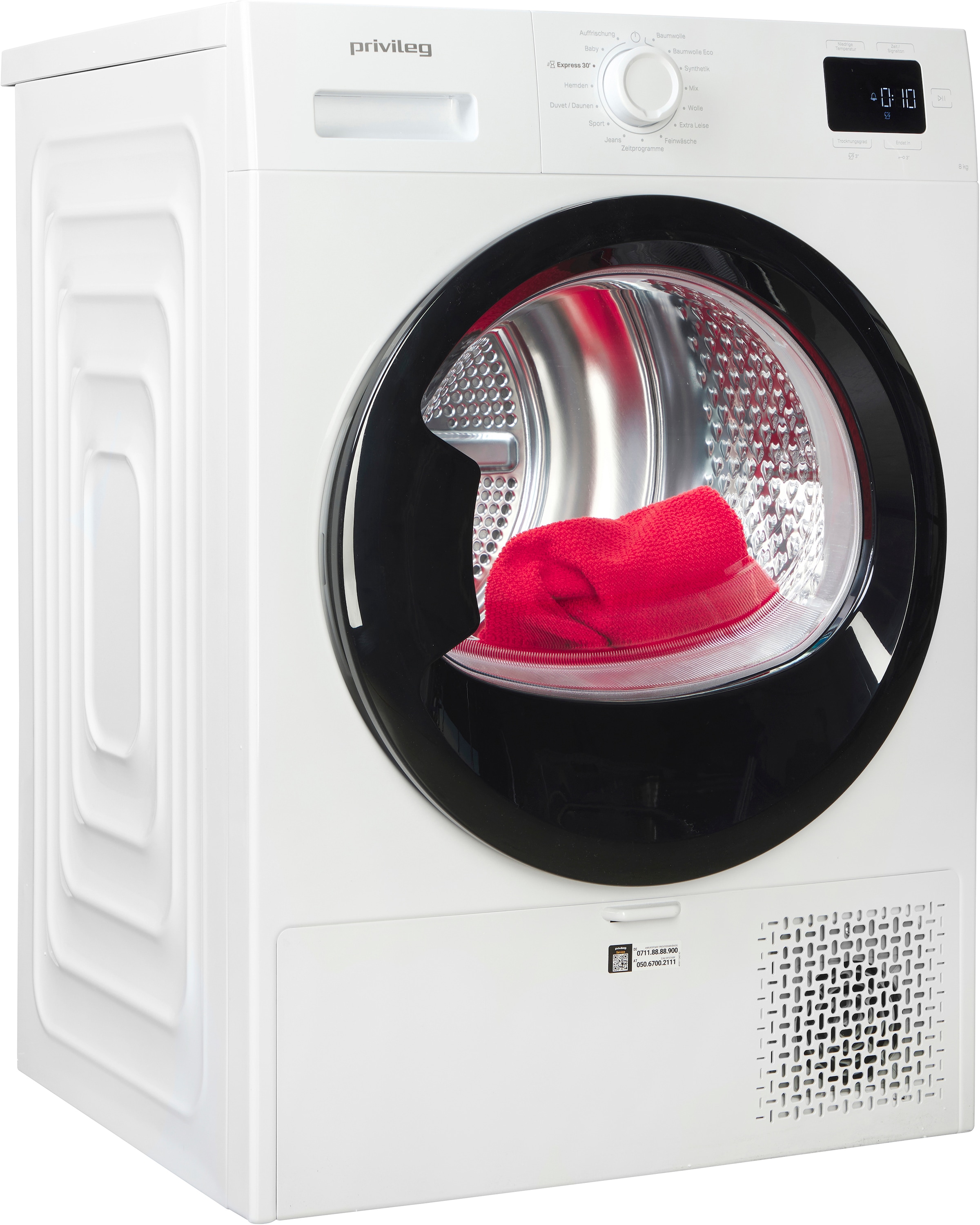 Privileg Wärmepumpentrockner "PT 840C W" MyTimeDryer Knitterschutz – verhindert die Bildung von Knitterfalten