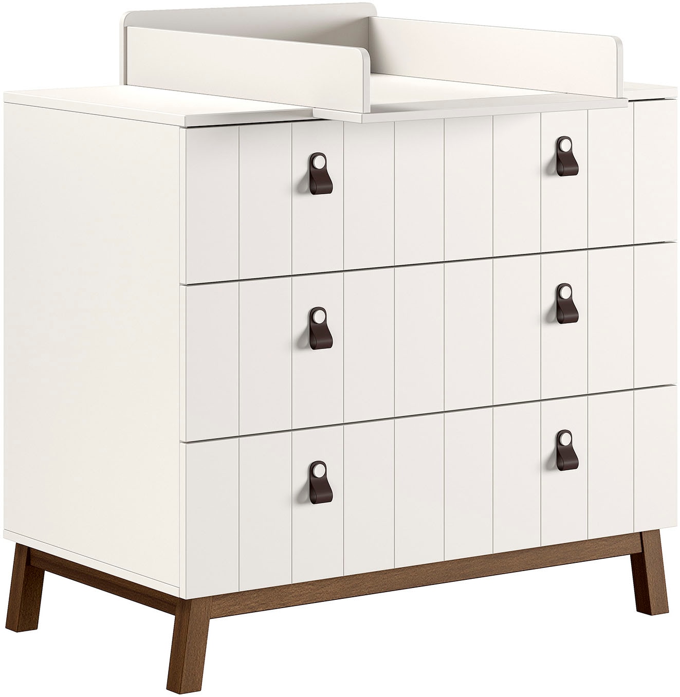 Vipack Wickelkommode "Sezane mit Front in Rillen-Optik, Griffschlaufen und Wickelaufsatz" bis 11 kg MDF Clay farben lackiert, braune Griffschlaufe, Sockel nussbaumfarbig 98,5 cm