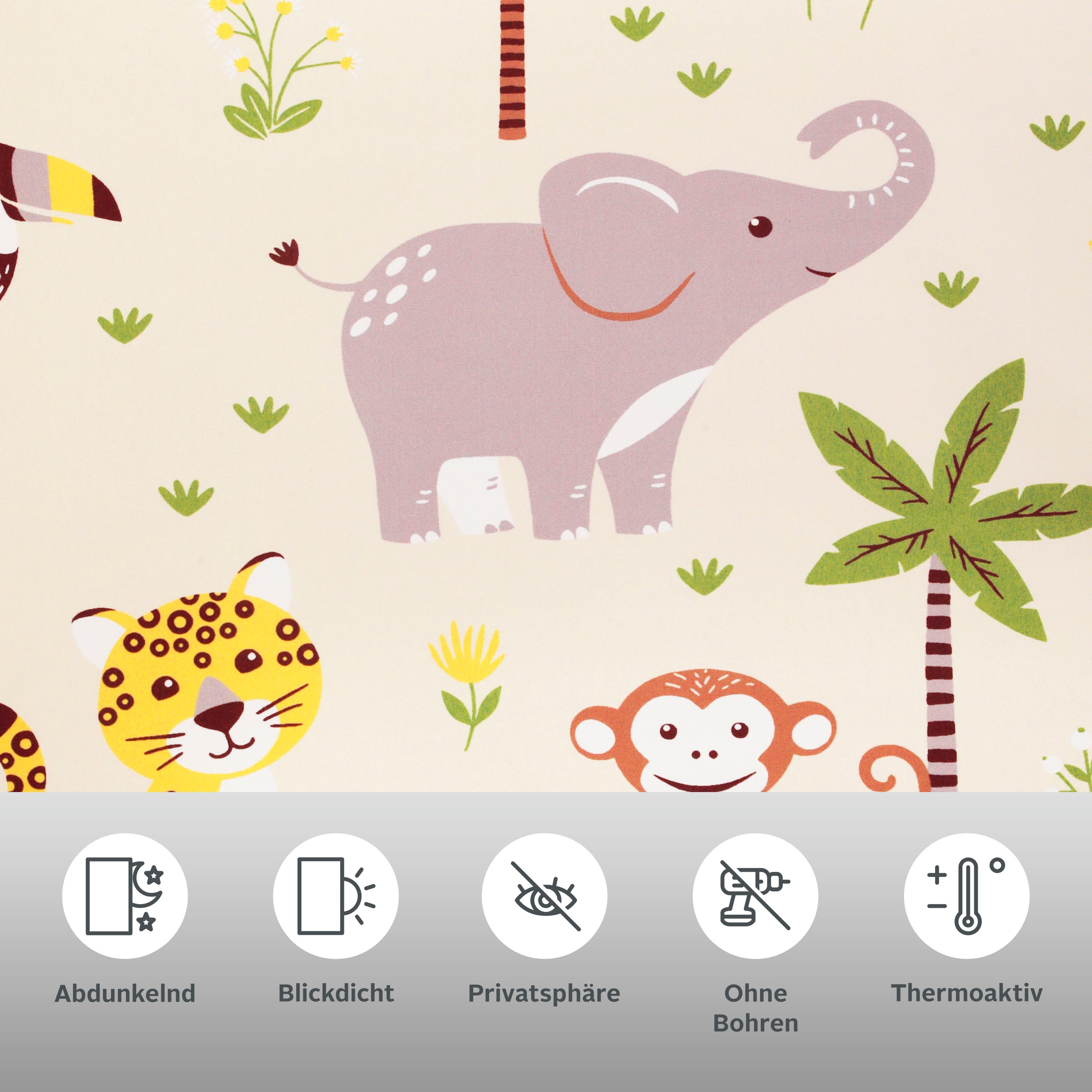 Thumbnail - OTTO home Rollo "Jungle" Lichtschutz Sichtschutz ohne Bohren freihängend Klemmfix, Fixmaß, Tiere, Kinderrollo, einseitig...