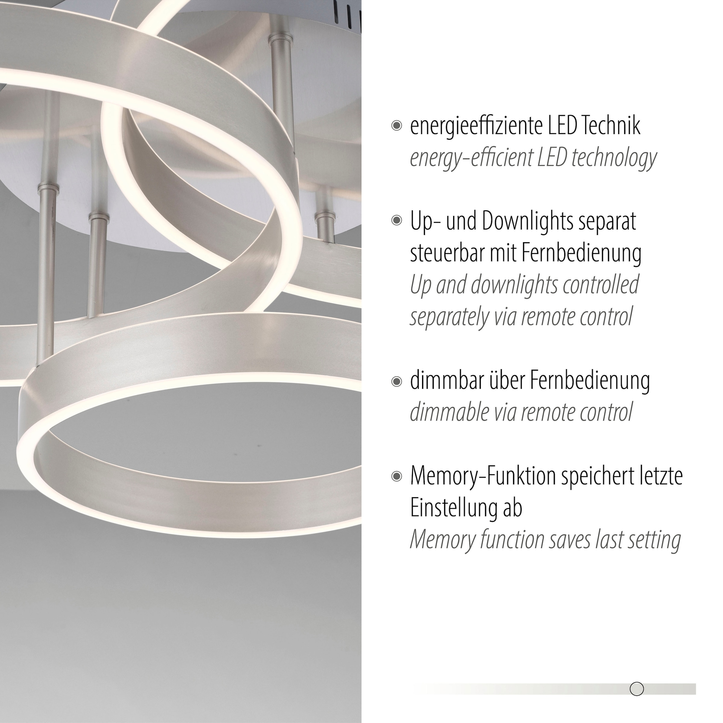 JUST LIGHT Deckenleuchte »LILLUTI«, 2 flammig, Leuchtmittel LED-Board | LED fest integriert, LED, Fernbedienung, Funk inkl., separat steuerbar über FB