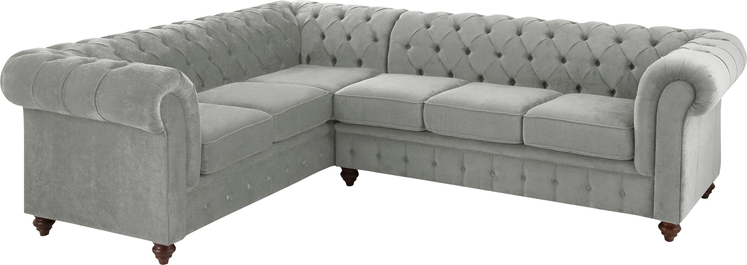 Home affaire Chesterfield-Sofa "Duc Ecksofa L-Form", hochwertige Knopfheftung im Rücken, Samtoptik mit changierender Opt