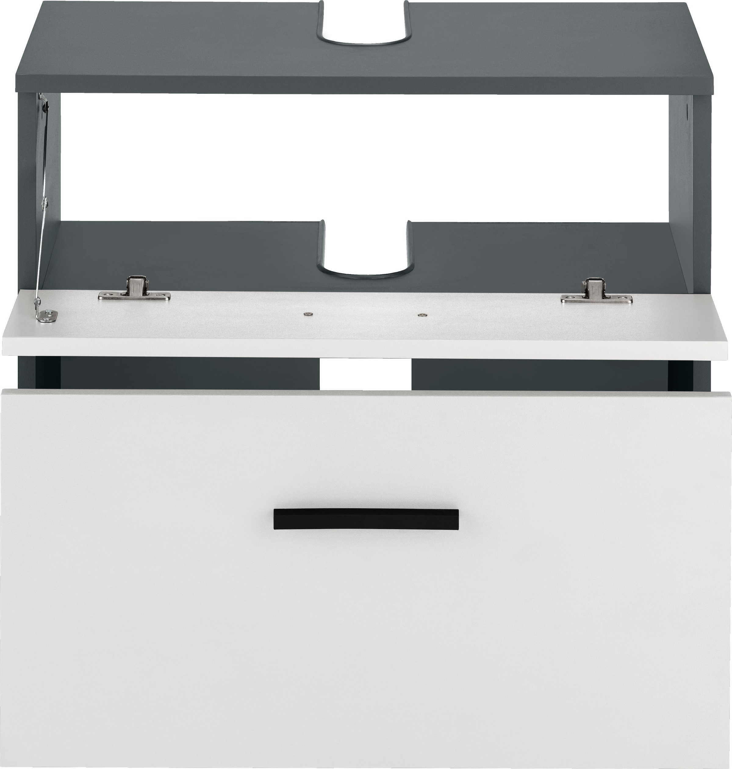 INOSIGN Waschbeckenunterschrank »Skara«, mit Klappe und Schubkasten, schwarze Griffe, Breite 60 cm, Höhe 55 cm