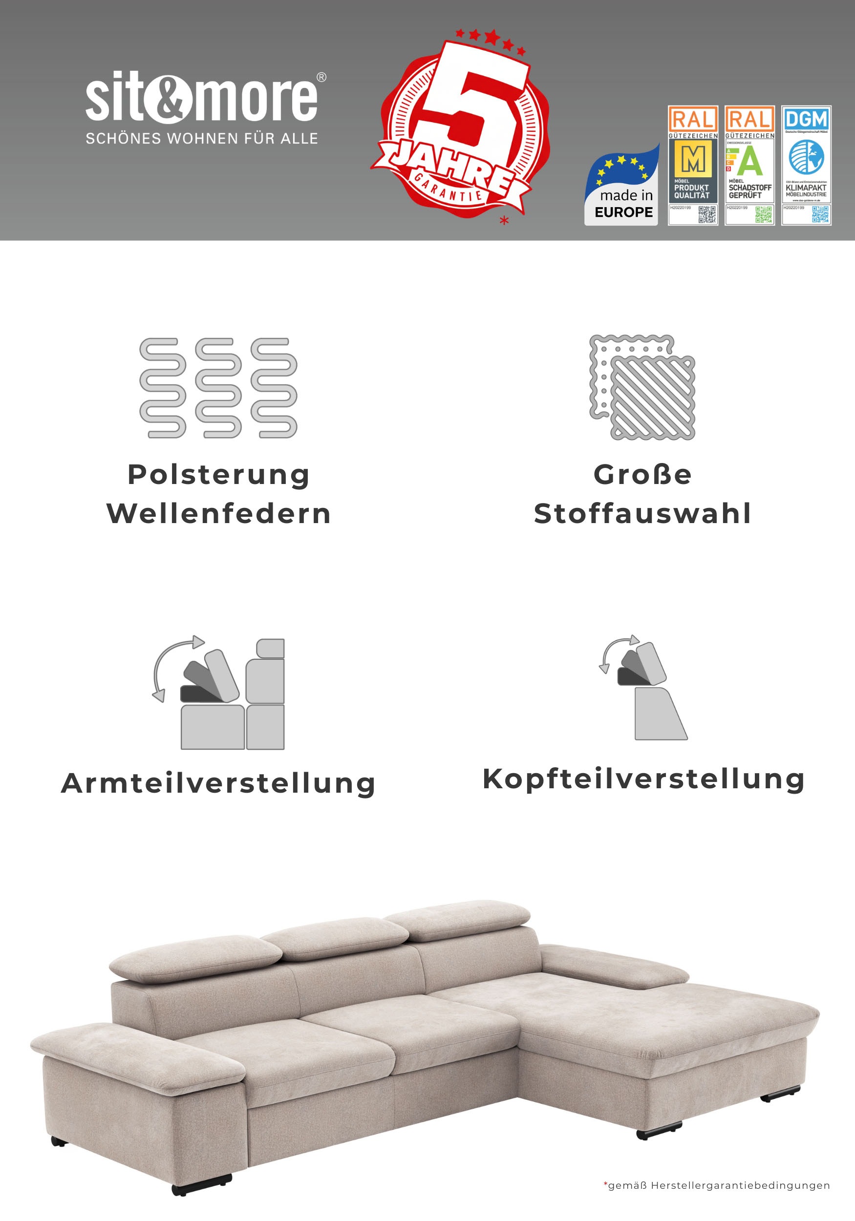 sit&more Ecksofa "Alcudia L-Form" wahlweise mit Schlaffunktion