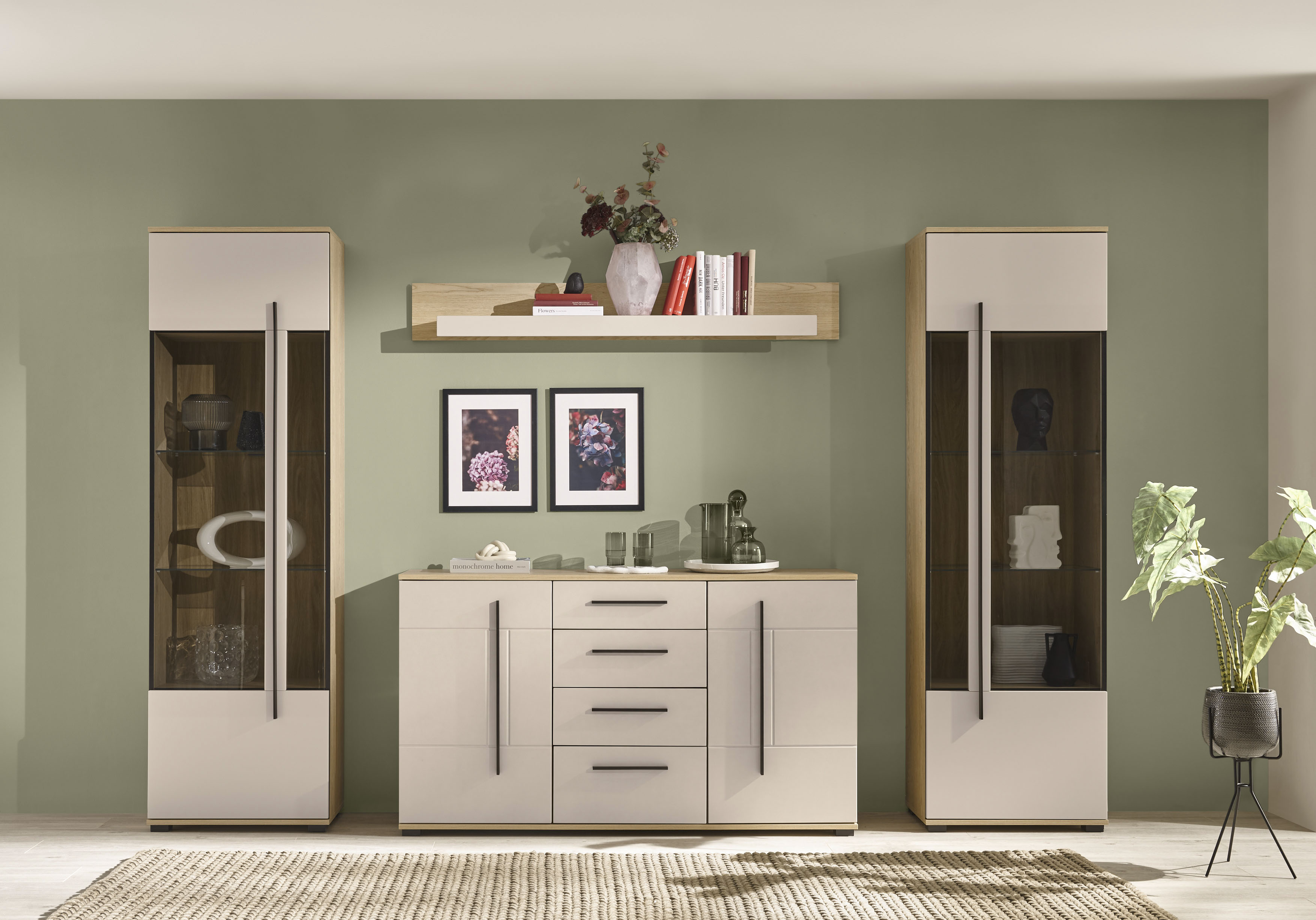 Home affaire Wohnwand "Cantara, Anbauwand, Wohnzimmer-Set, in Eiche Evoke, Weiß oder Kaschmir" Set