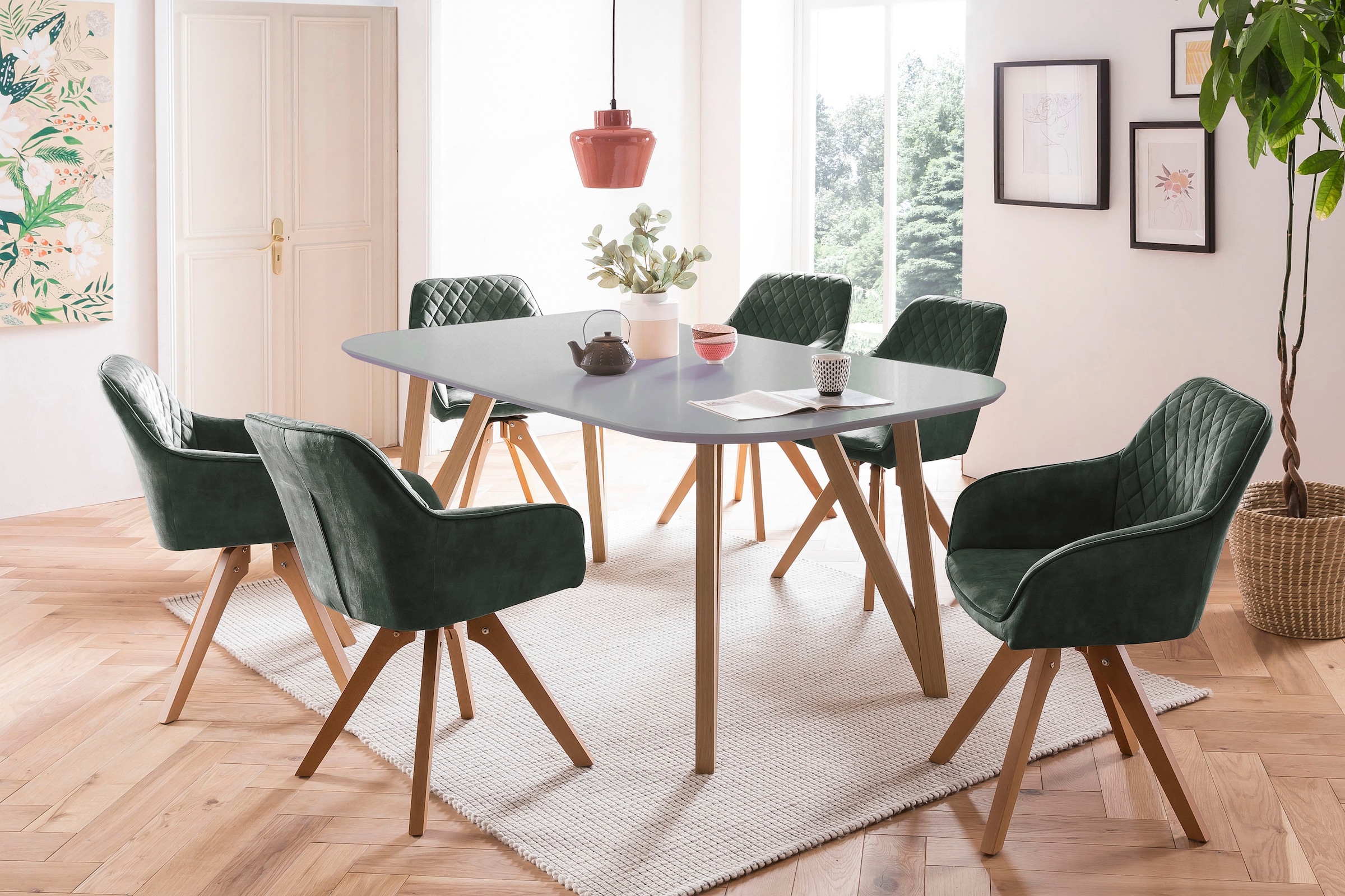 SalesFever Armlehnstuhl »Växjö - Esszimmerstuhl Komfort und Stil«, 1 St., Samtvelours-Polyester, Sitzkomfort neu definiert: 180° Drehplatte inklusive!
