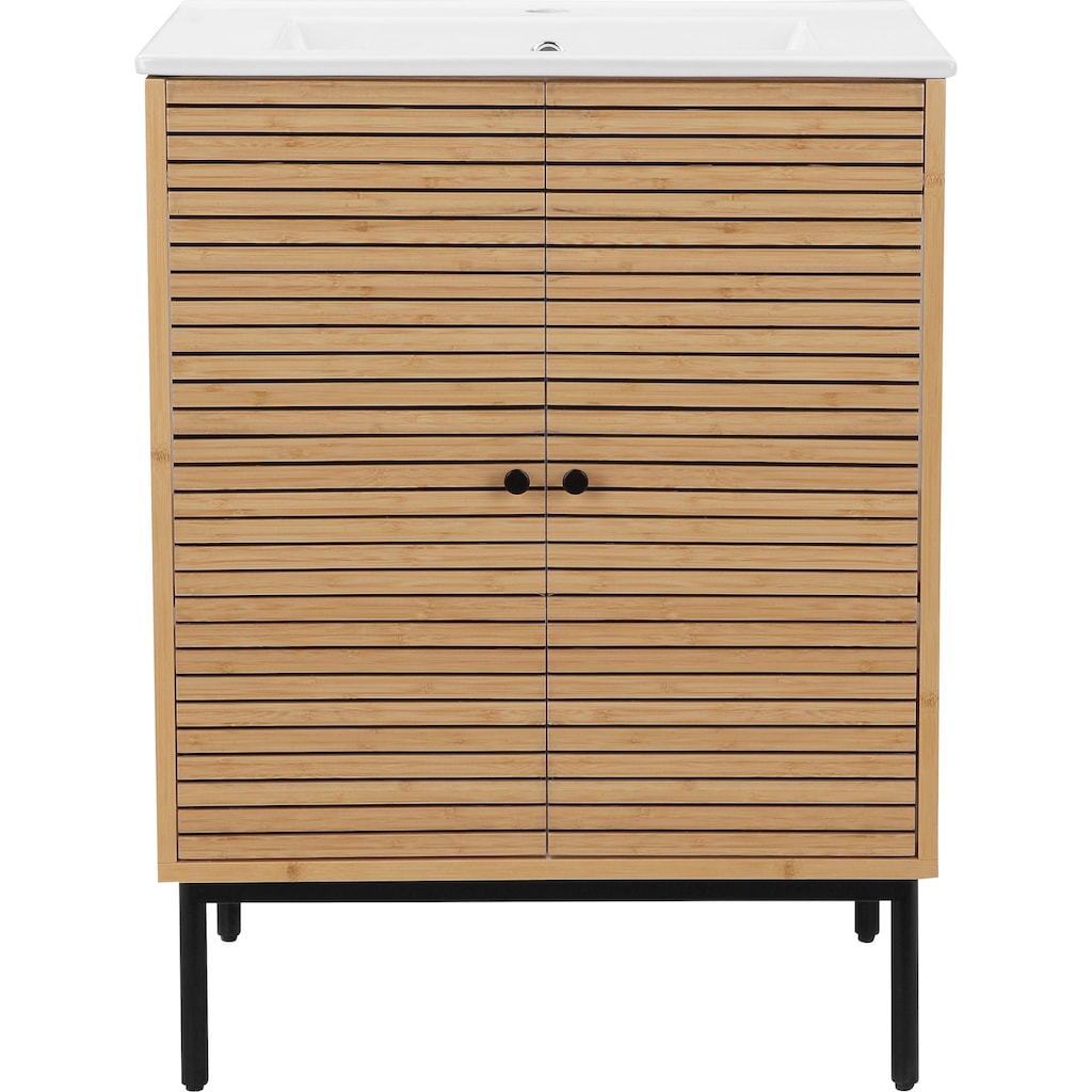 andas Waschtisch »Bali Badschrank mit Waschbecken«, Waschplatz aus Bambus mit 2 Türen, Breite 60cm Natur