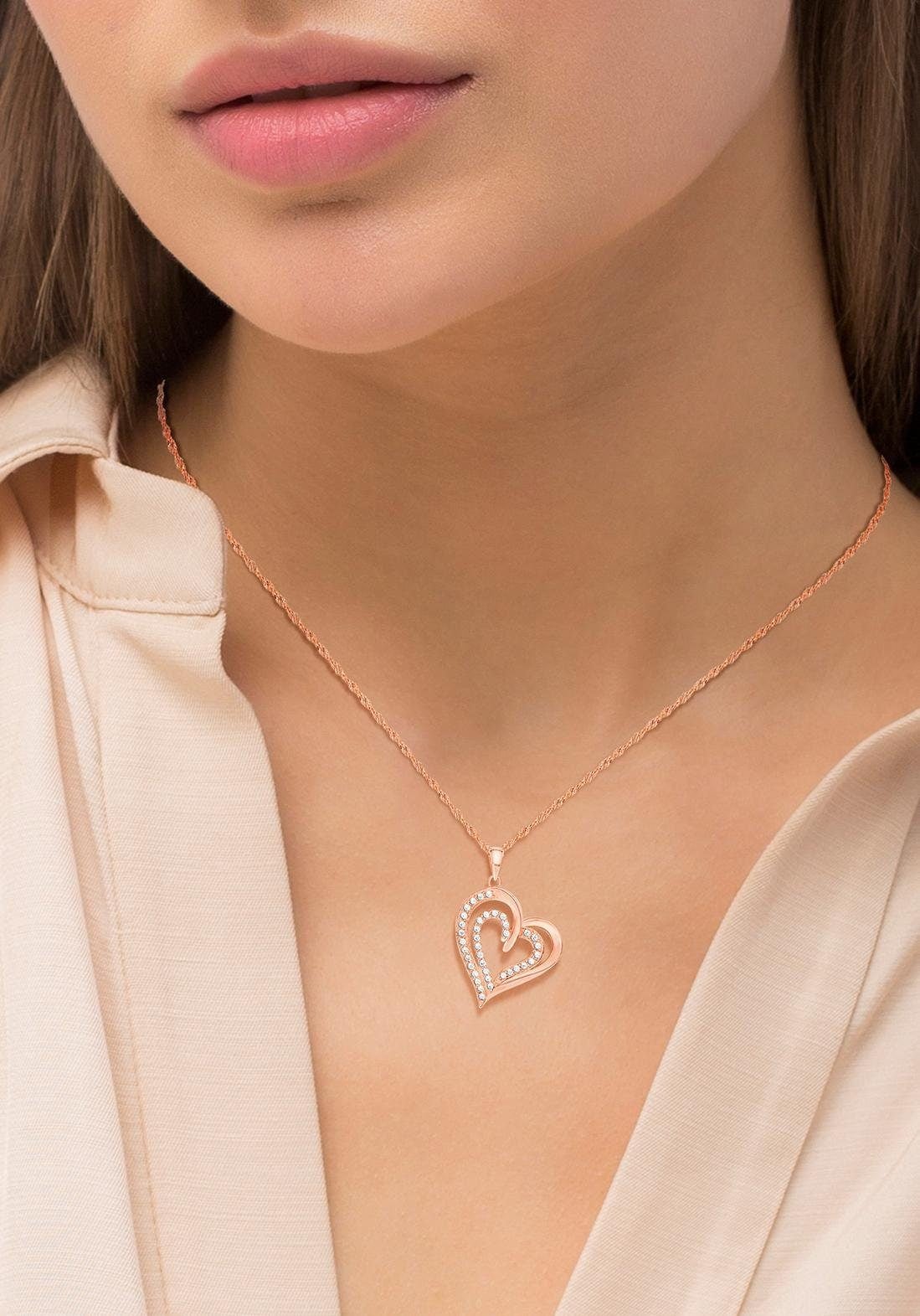 Amor Kette mit Anhänger »Herz, 2022080«, mit Zirkonia (synth.)
