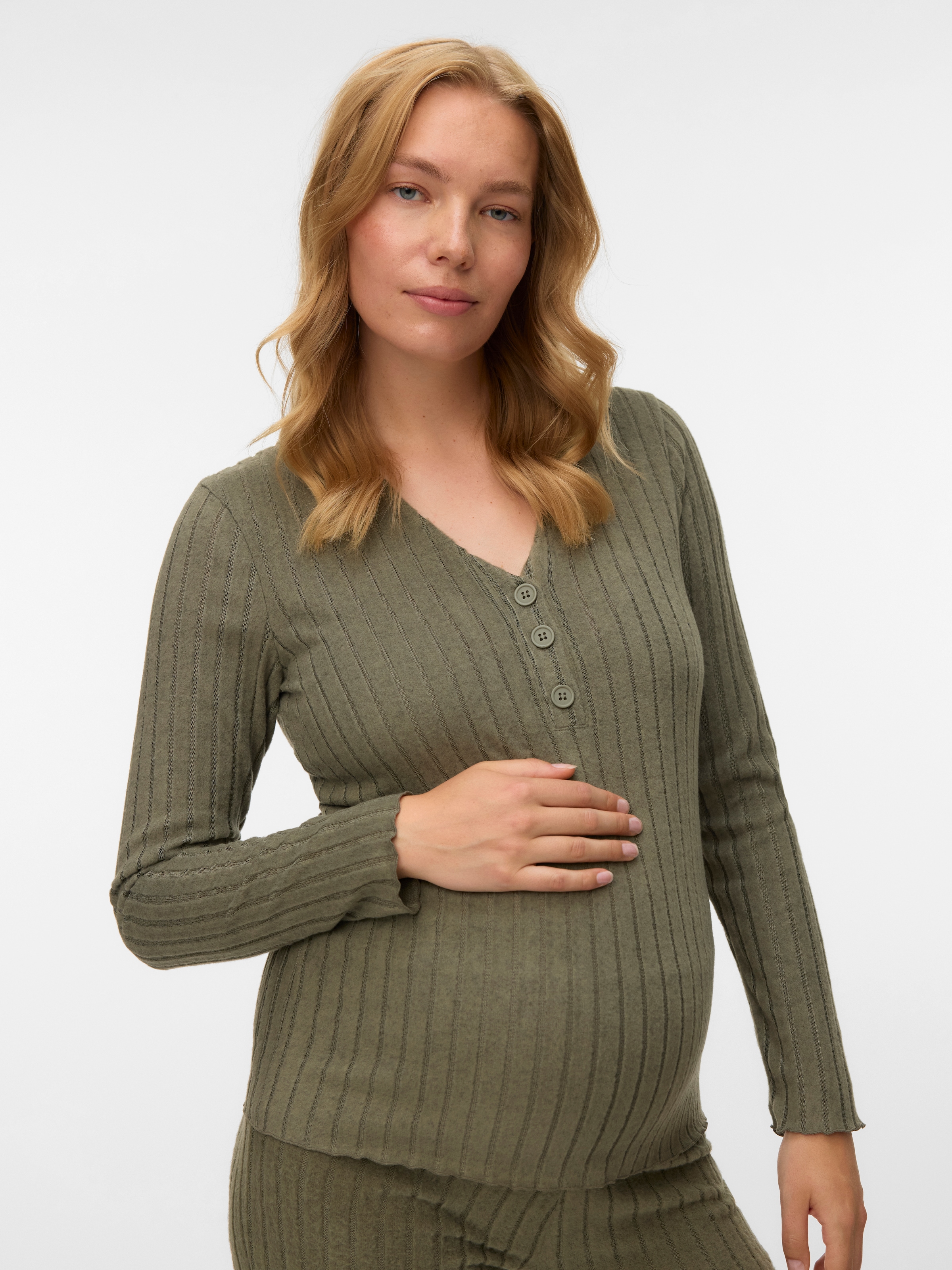 Mamalicious V-Shirt "MLFELIZIA LIA LS JRS TOP 2F NOOS", in Rippenoptik günstig online kaufen