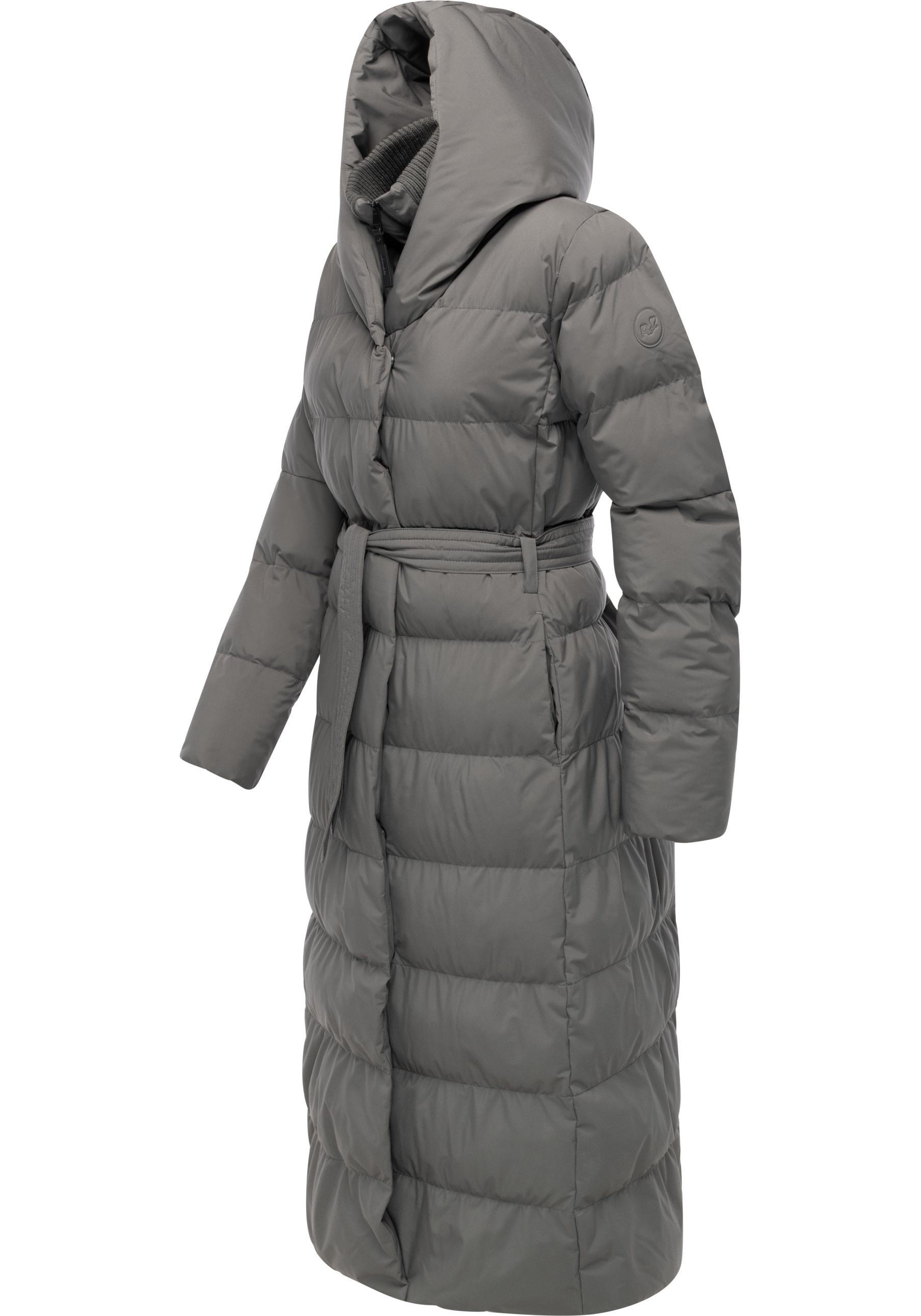 Ragwear Steppmantel »Niani Long«, Langer warmer Wintermantel mit Bindegürtel