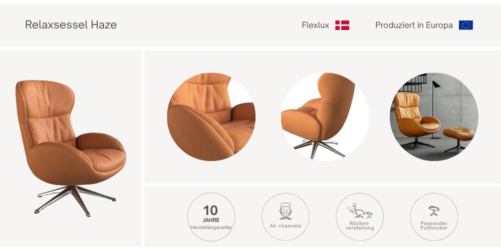 FLEXLUX Relaxsessel »Haze, hervorragender Komfort, Alu Fuß, organisches Design, ergonomisch«, (Fernsehsessel), Rückenteilverstellung, drehbar, Fuß Alu