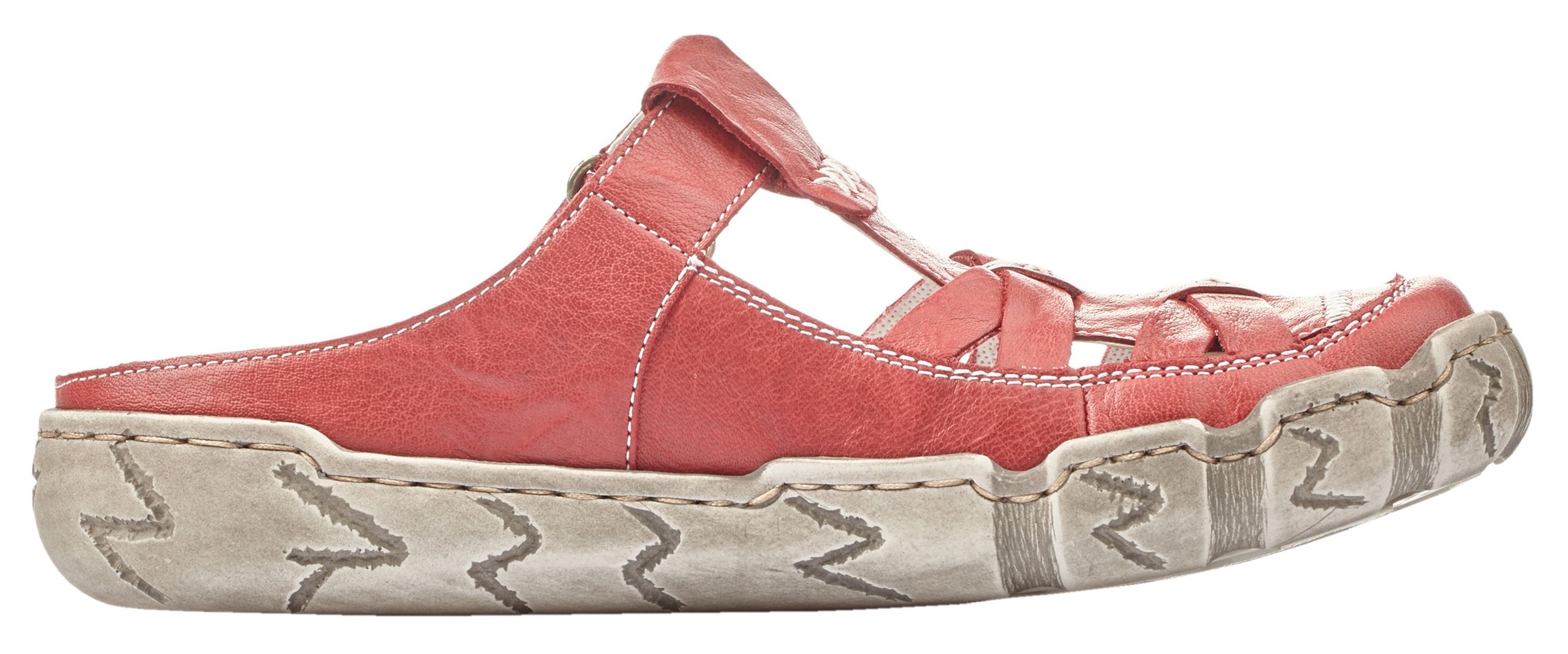Clog RIEKER, Damen, Gr. 40, rot, Leder, Schuhe Clog, Sabot, Sommerschuh, Schlappen, Hausschuh mit Ziernähten 3