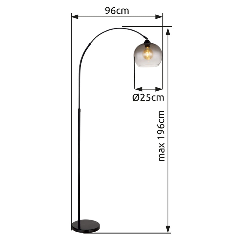 GLOBO LIGHTING Stehlampe »NEWCASTLE« E27 1 Stk. Stehleuchte Schwarz/Marmor, Rauchglas, höhenverstellbar, E27