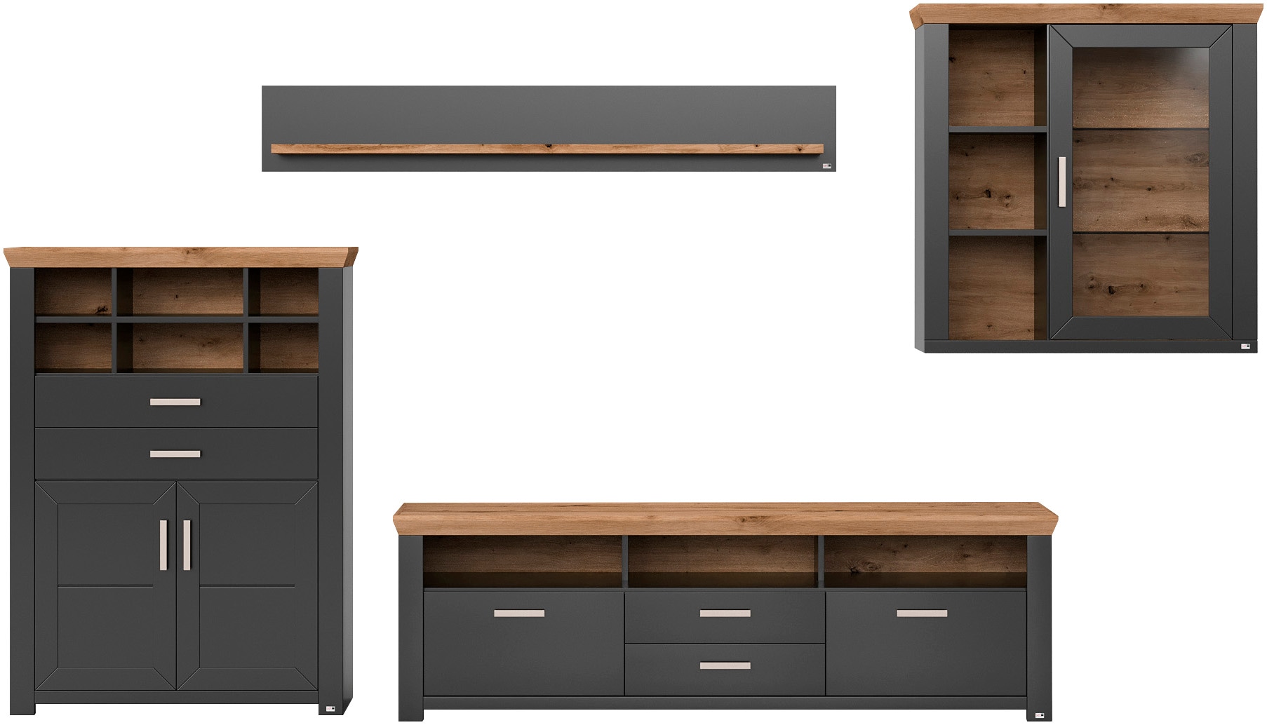 set one by Musterring Wohnwand »York« 4 Stk. tlg. Kombination 11, in 3 Farbvarianten, Gesamtbreite 374 cm