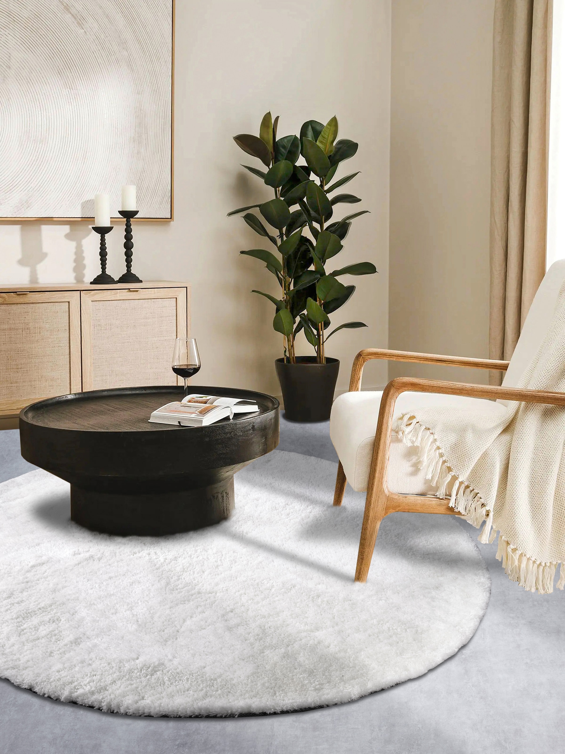 HANSE Home Hochflor-Teppich »Olaf«, rund, 38 mm Höhe, Langflor, Shaggy, einfarbig, flauschig, weich, glänzend, modern, uni