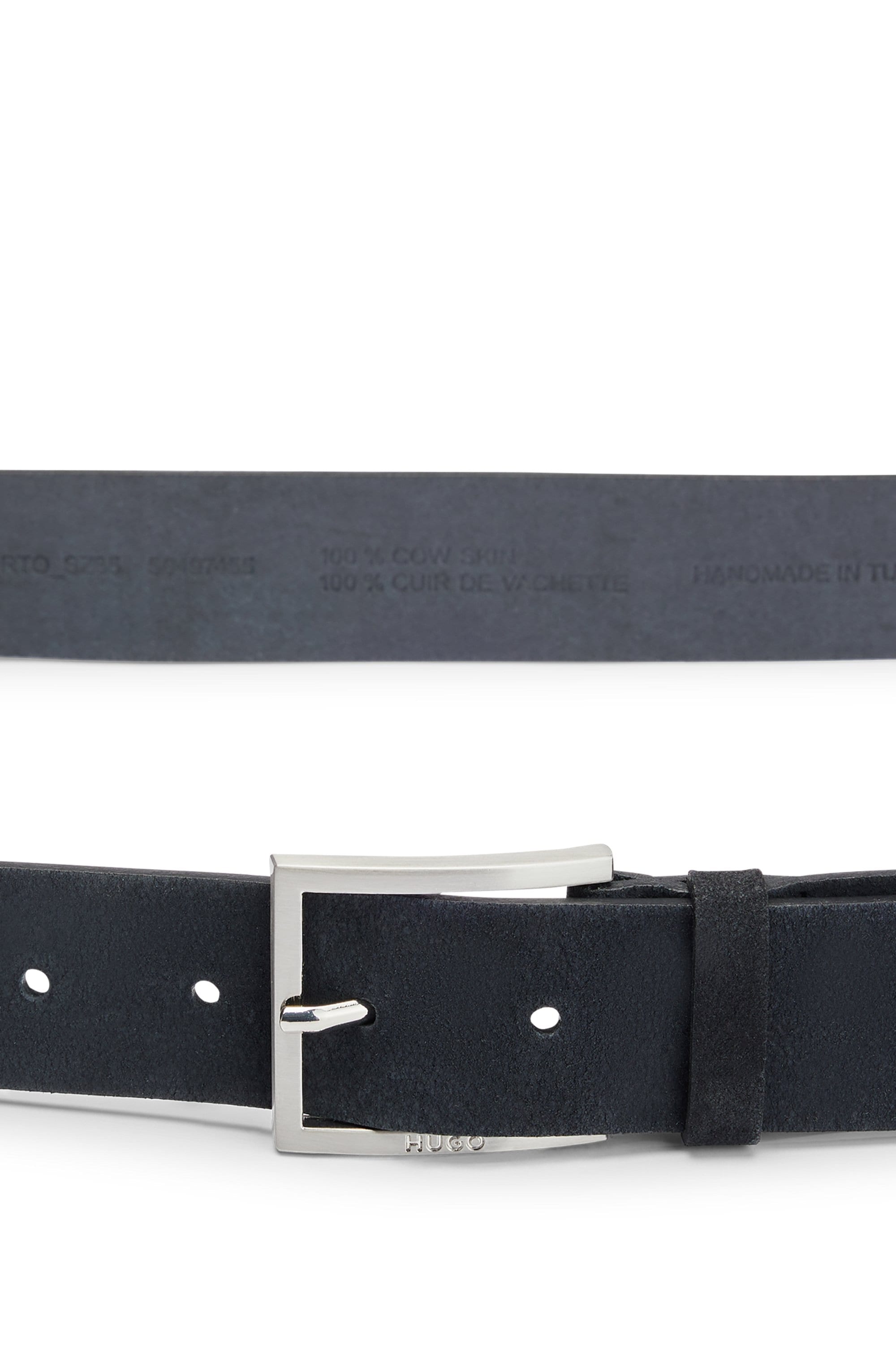 HUGO Ledergürtel »Mirto_Sz35« aus Veloursleder mit Logo-Gravur auf der Dornschließe