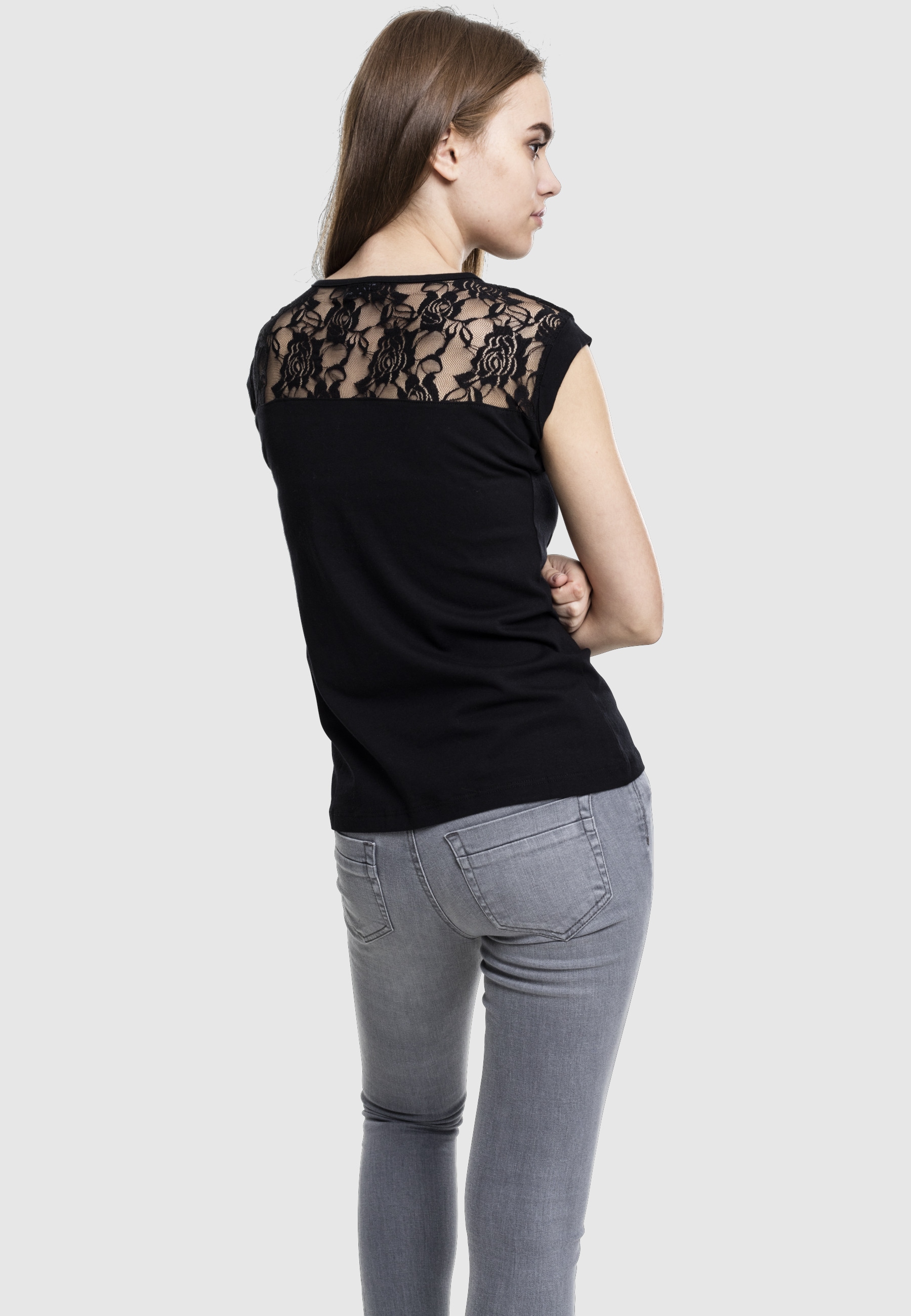 URBAN CLASSICS Kurzarmshirt »Urban Classics Damen Ladies Top Laces Tee« 1 Stk.