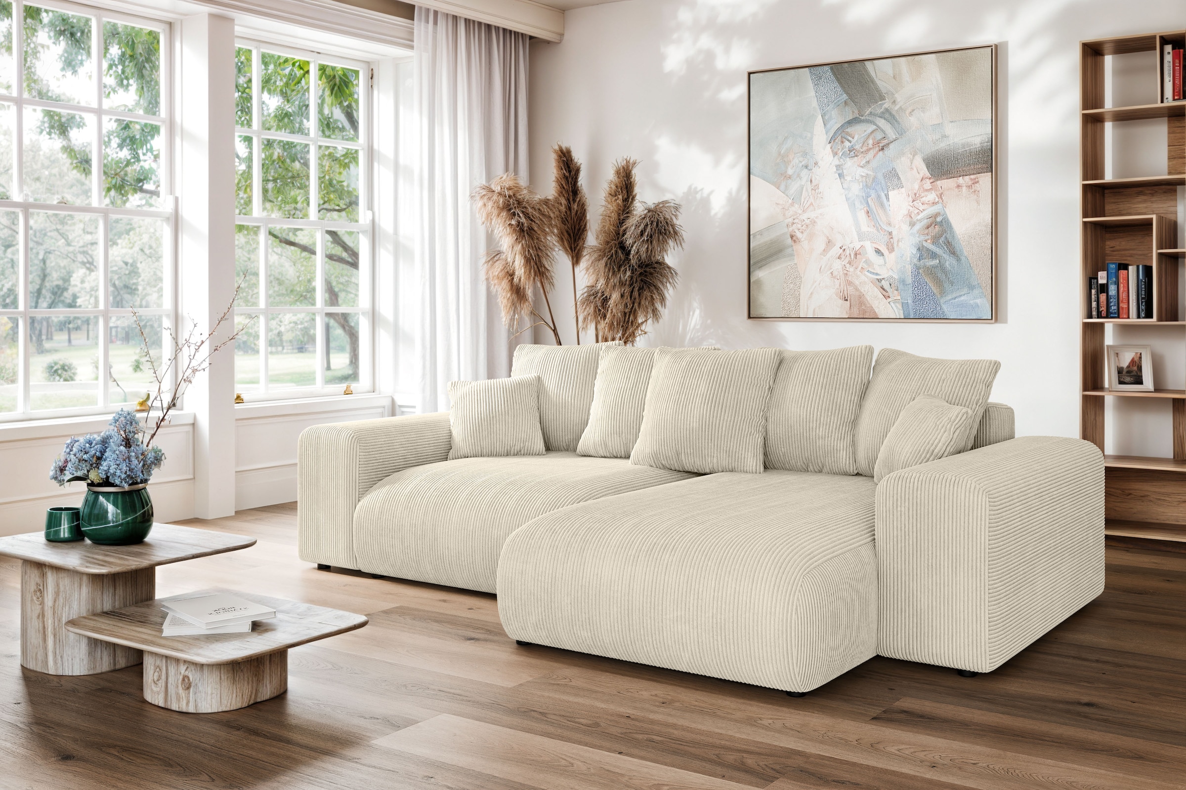 INOSIGN Ecksofa »LAKESIDE mit Bettfunktion und Bettkasten, B/T/H 257/166/84 cm«, L-Form, Recamiere beidseitig montierbar, Wellenunterfederung