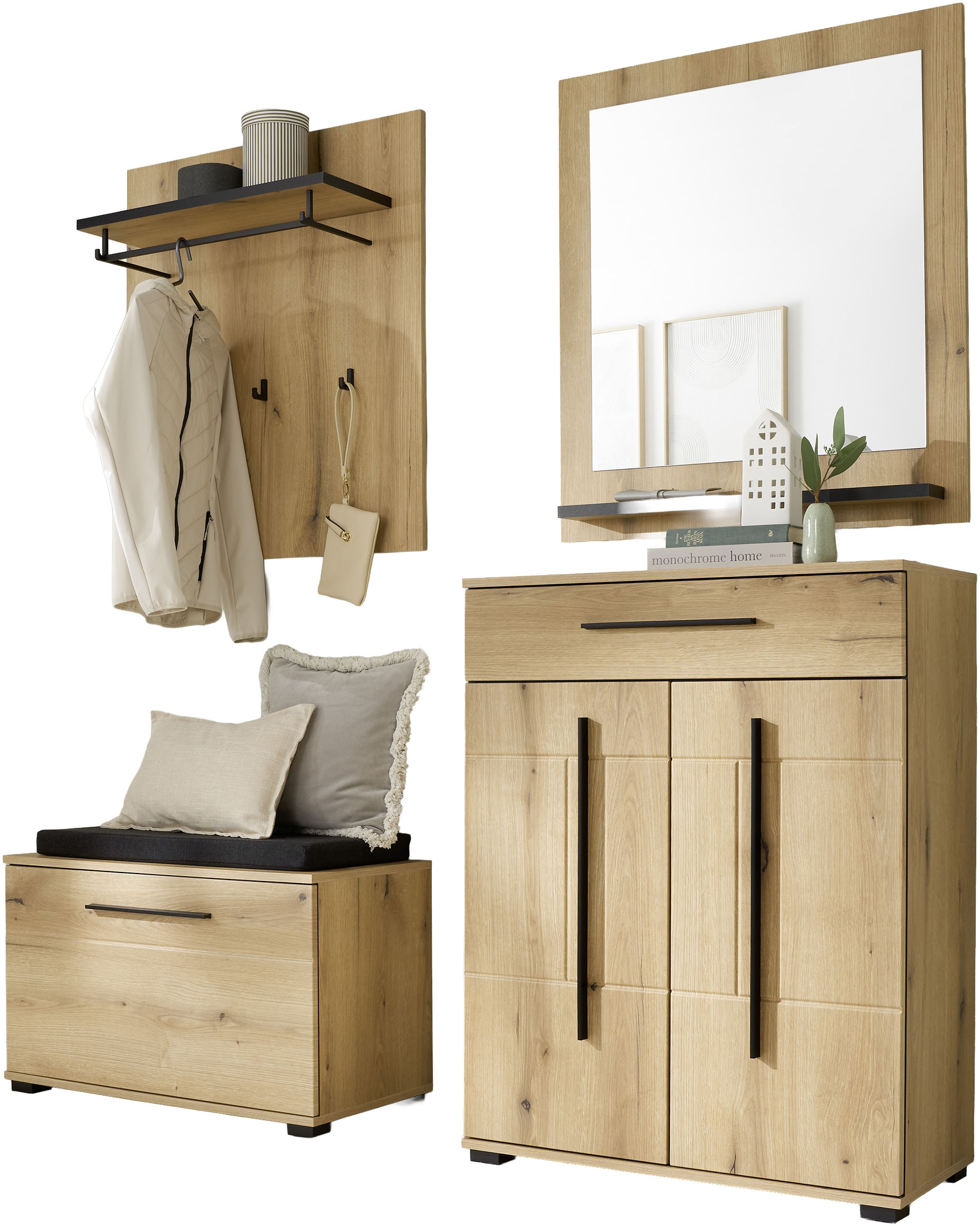 Home affaire Garderoben-Set "Cantara, moderne Garderobe, Komplettset mit viel Stauraum" Komplett-Set, 4 Stk. tlg.