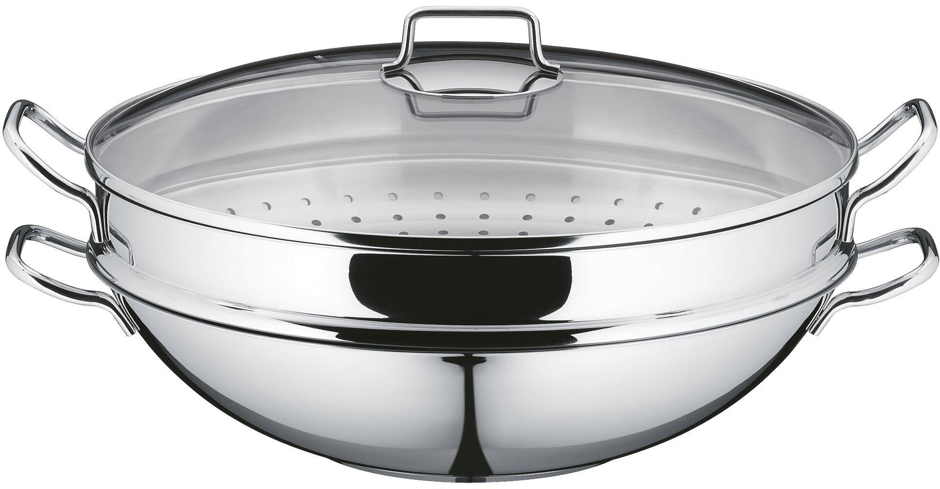 WMF Wok Rezeptheft), | Induktion 1 Dämpfeinsatz, mit 18/10, tlg., BAUR Wok Cromargan® 4 »Macao«, bestellen (Set, x Glasdeckel, Edelstahl Rostfrei