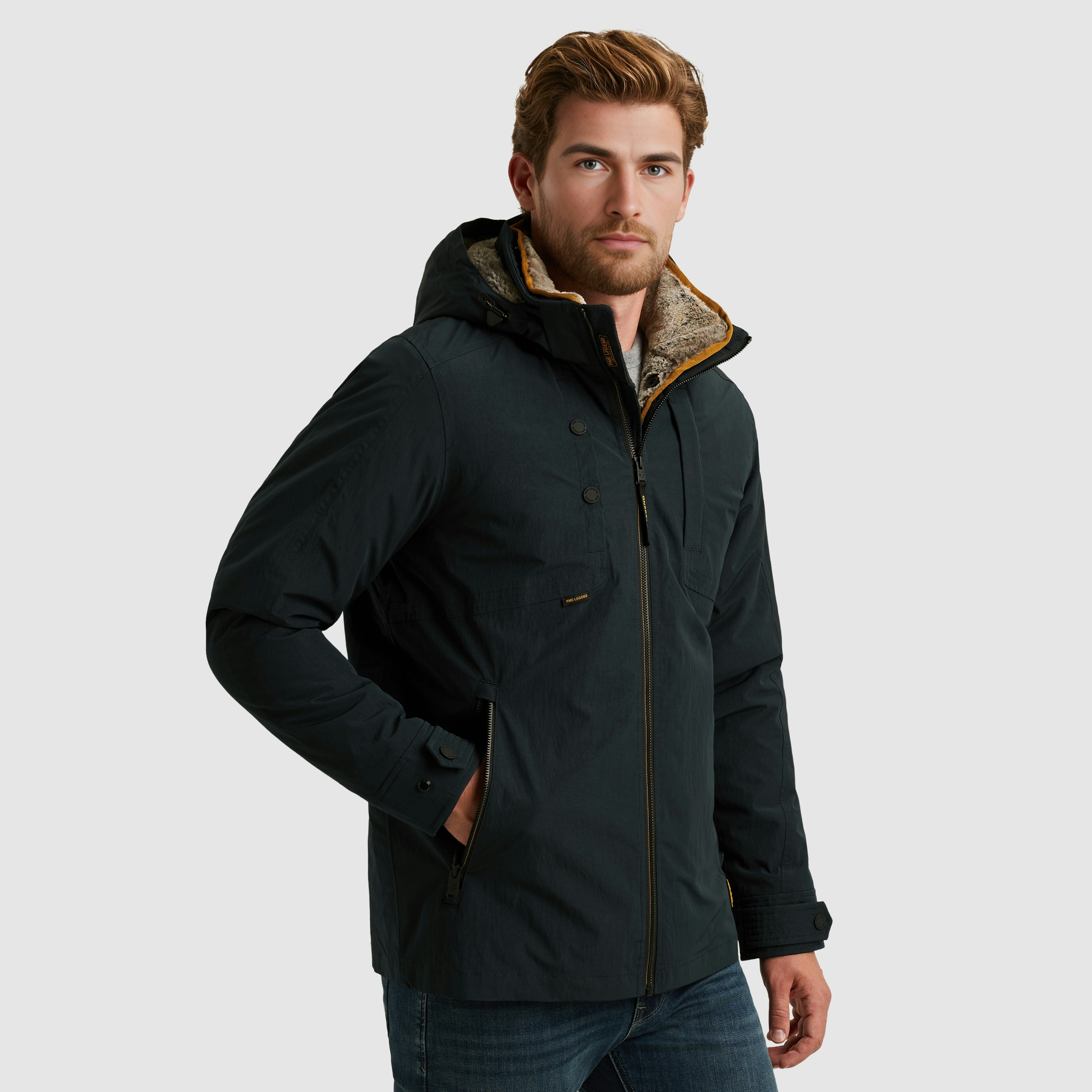 PME LEGEND Winterjacke mit Kapuze Herausnehmbares Fellimitat günstig online kaufen