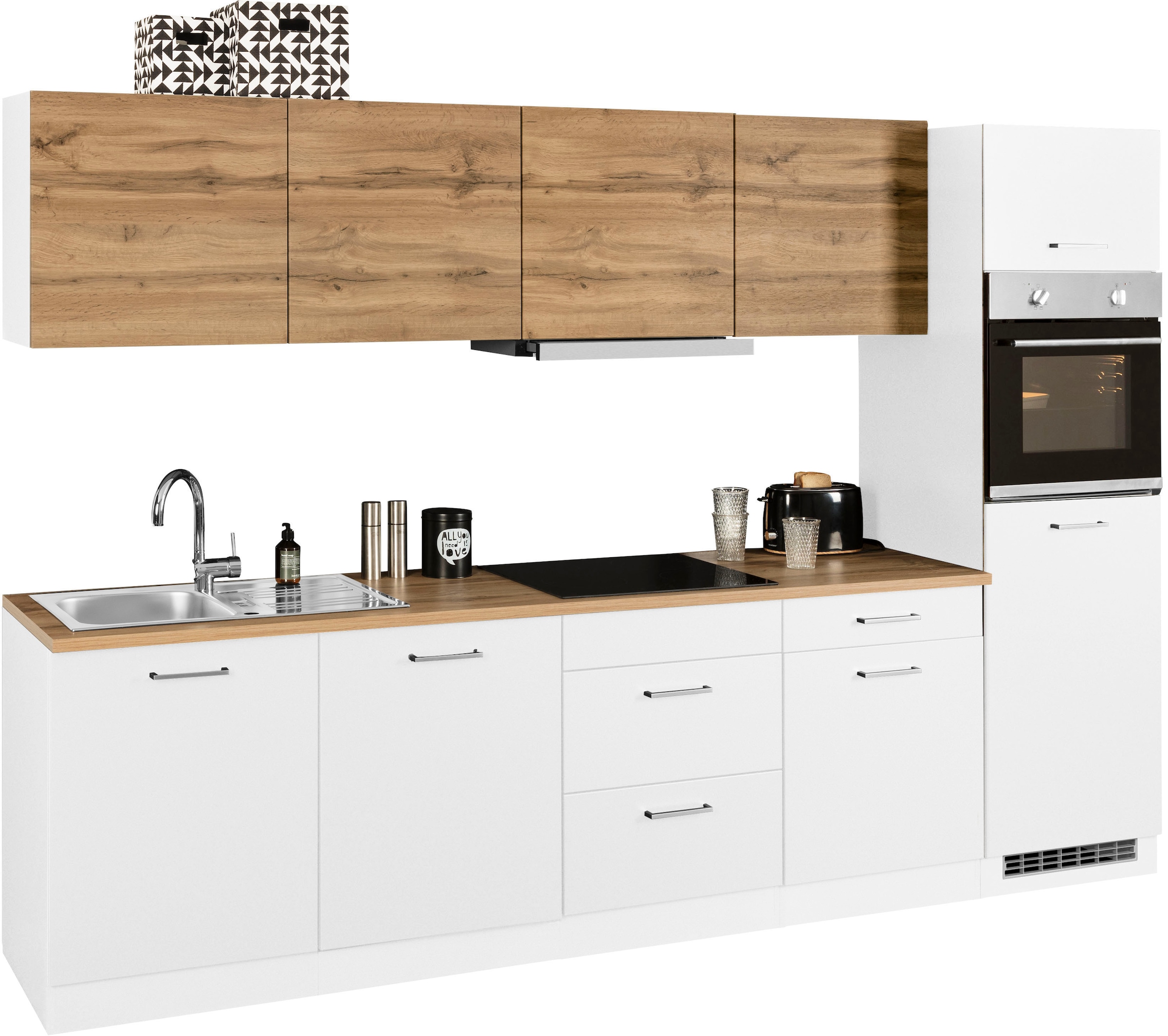 KOCHSTATION Küchenzeile »KS-Kehl«, mit E-Geräten, Breite 300 cm, inkl. Kühlschrank