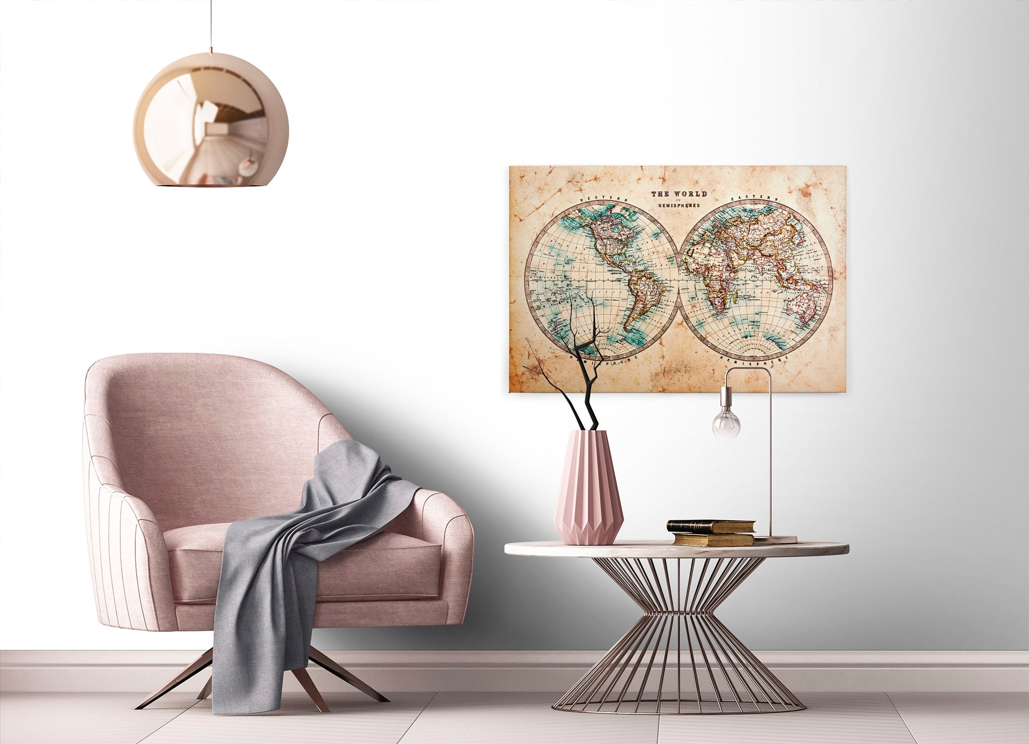 A.S. Création Leinwandbild »Hemispheres«, Weltkarte, (1 St.), Atlas Weltkarte Antik Vintage Keilrahmen Bild