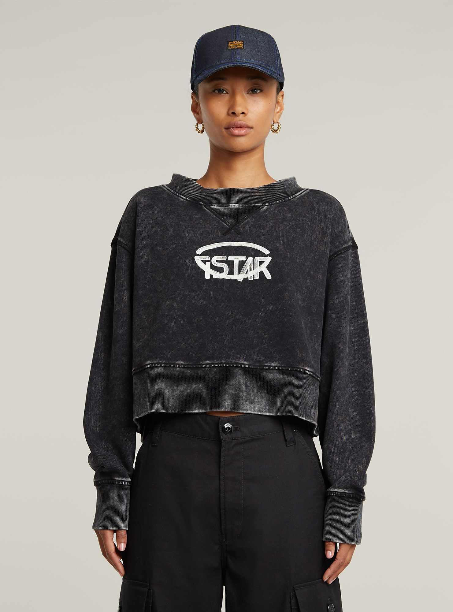 G-STAR Longpullover "Overdyed Cropped Logo Loose Sweatshirt"