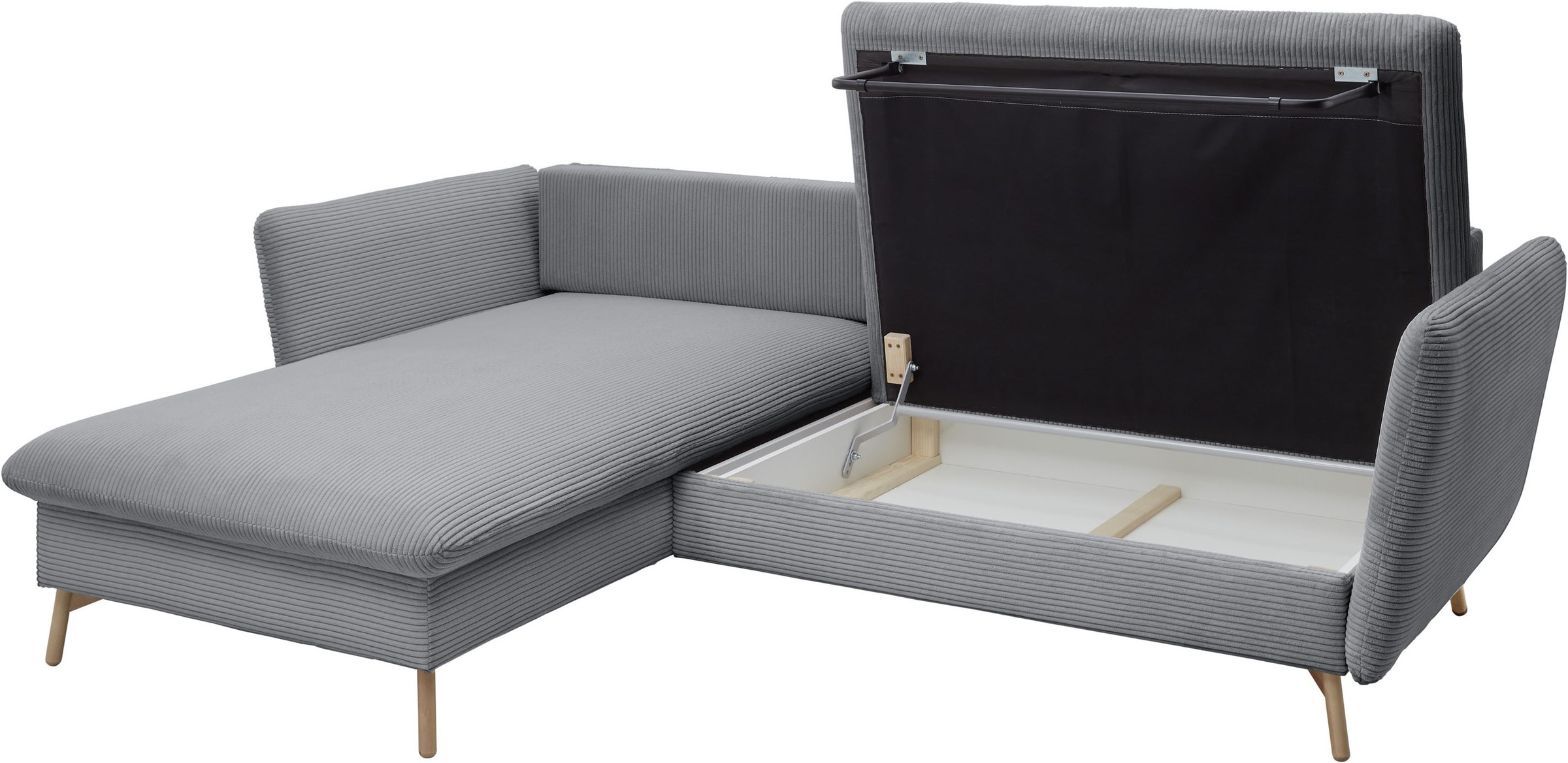 andas Ecksofa »MERLE, 258 cm, L-Form, traumhafter Cord,«, mit Bettfunktion und Bettkasten, Liegefläche 224 x 139