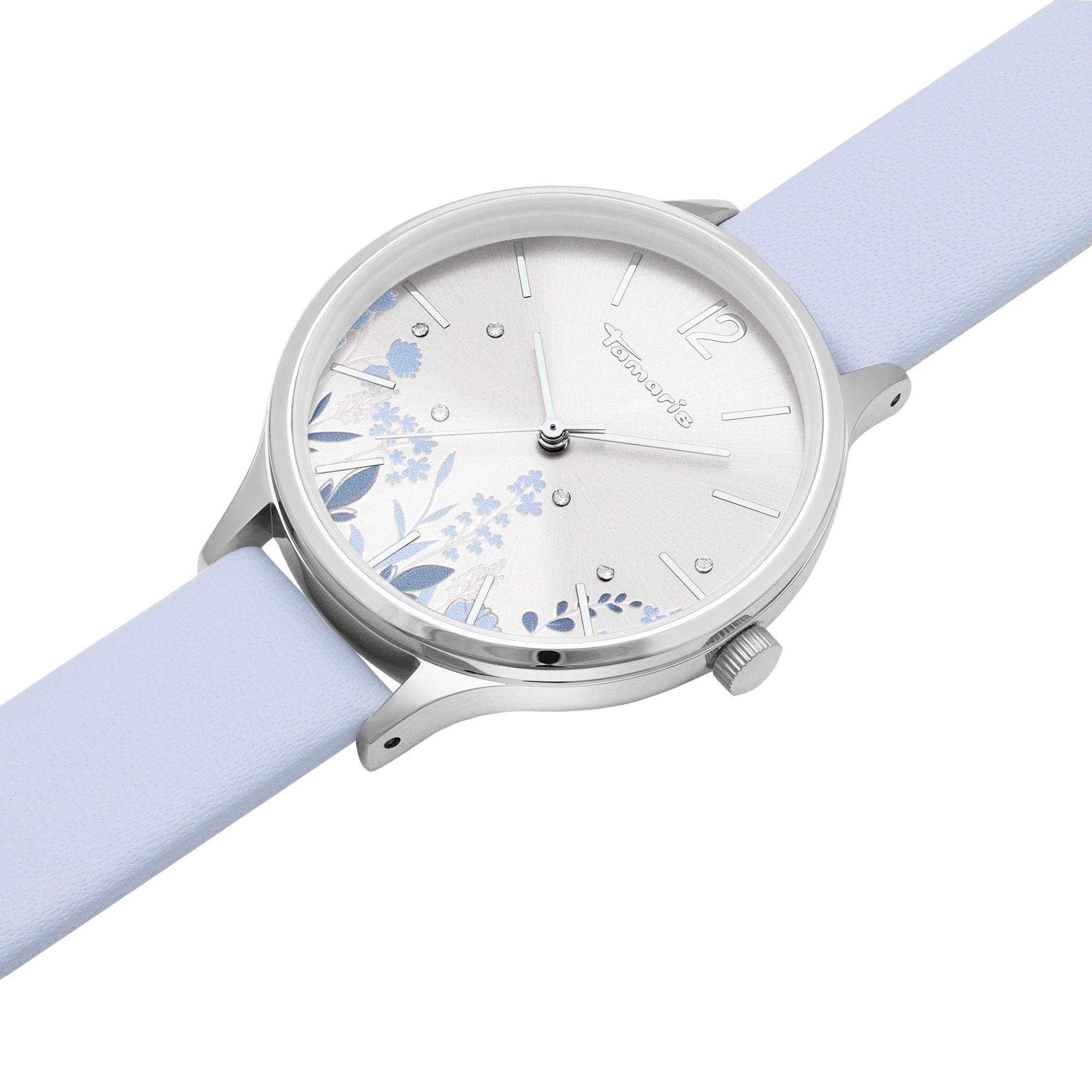 Tamaris Quarzuhr »Leather Flower« Armbanduhr, Damenuhr, Lederarmband, analog, Glassteine